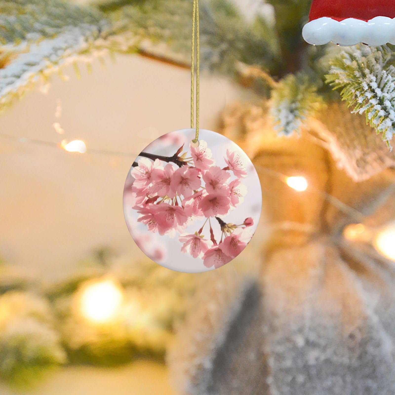 2025 Christmas Tree Decoration Hanging Round Ornament Cherry Blossom Ceramic Ornaments Christmas Tree Decorations Round Pendants for Xmas Tree Winter New Year Party Supplies