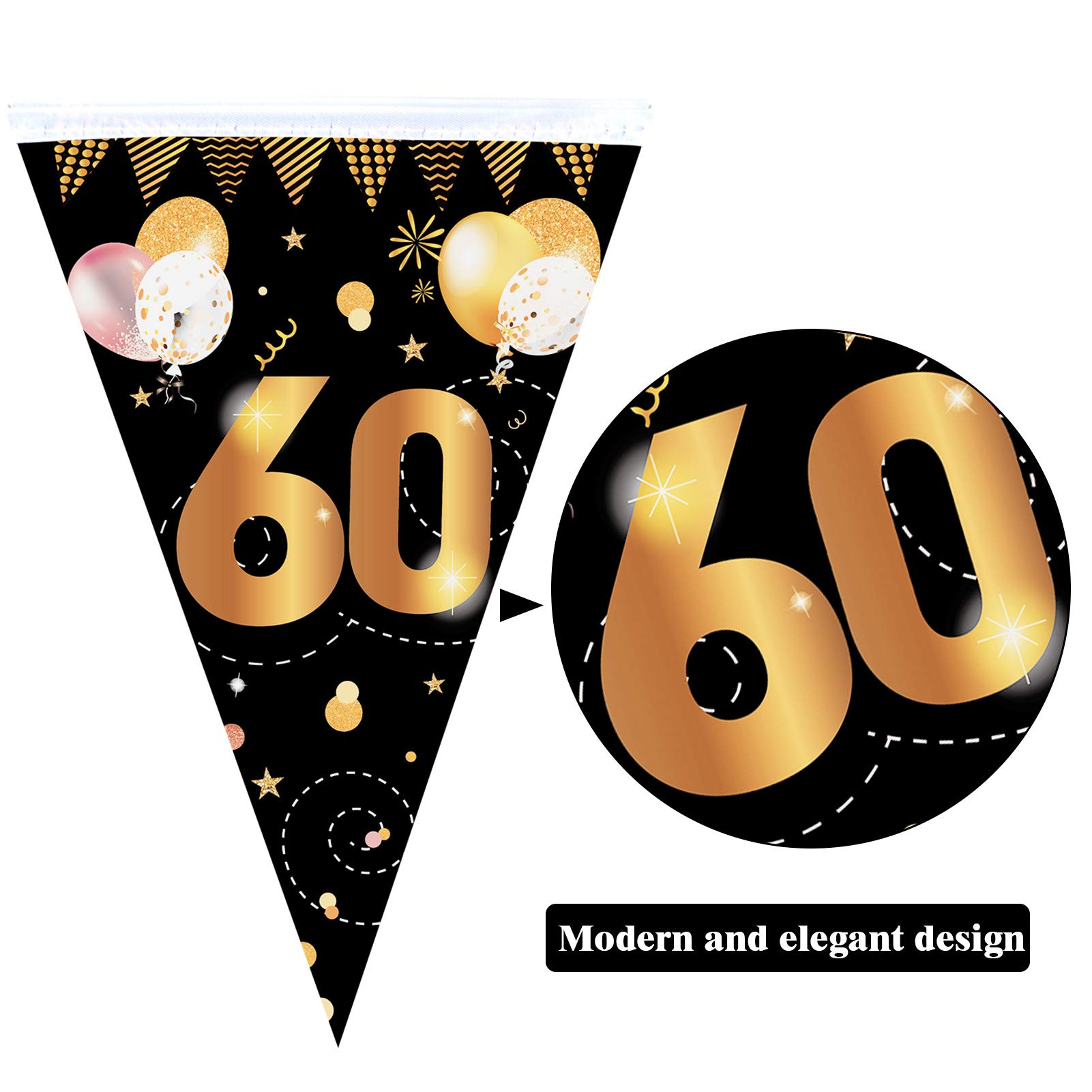 Waylipun 60 Striscione di Compleanno, 60 Anni Compleanno Festa Decorazioni Oro Nero, 60 Anni di Buon Compleanno Decorazione di Festa per Uomo Donna, Sfondo Fotografico di Tessuto 60 Feste di