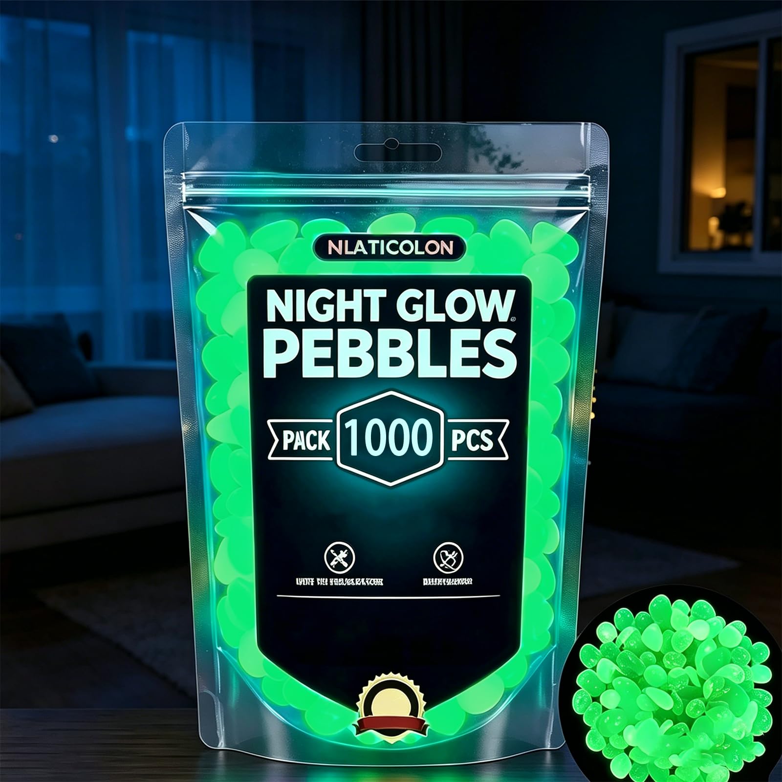 Colorful Glow-In-The-Dark Garden Stones, Glow In The Dark Pebbles, Luminous Stepping Stones Glow Rocks For Landscaping Fish Tank Aquarium Walkway Decor (1000, Green)