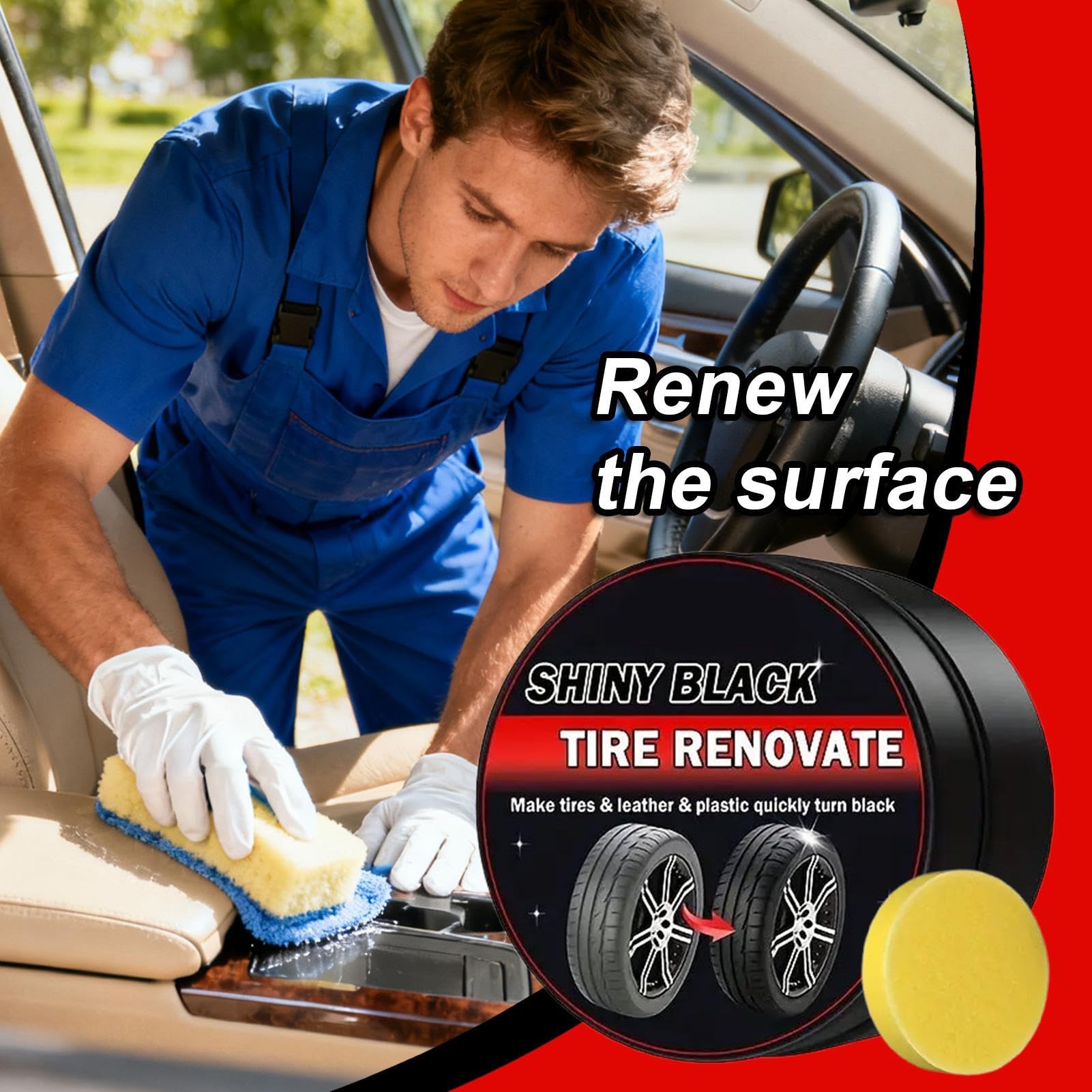 Generisch Leather Repair Cream, Professional Restorer Conditioner, Car Interior with Sponge, Multisurface Protection Shine, Vehicle Dashboard Care for Tire Seat and Restoration Maintenance