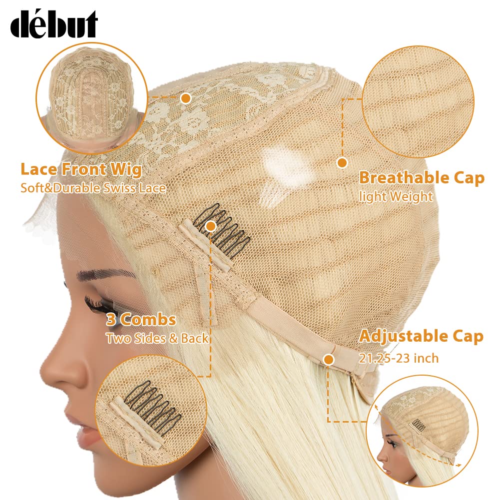 Lace Front Perücke Super lange Glatte Perücke für Damen 95 cm 260g Kunsthaar Hitzebeständige Faser 130% Dichte (95 cm, Blond)