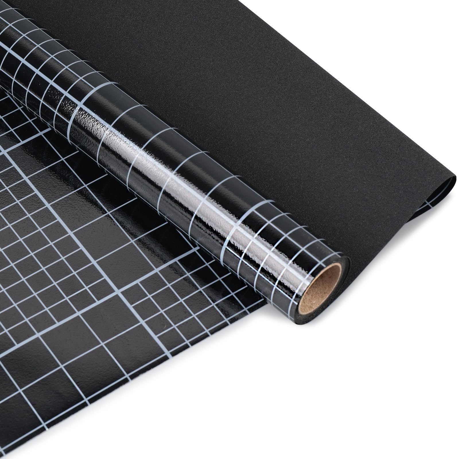 Silk Total Blackout Window Privacy Film,100% Light Blocking Room Darkening Glass Static Cling Stickers with Grid Lines, Removable Door Cover Opaque Window Tint for Day Sleep 17.5in x 6.5ft