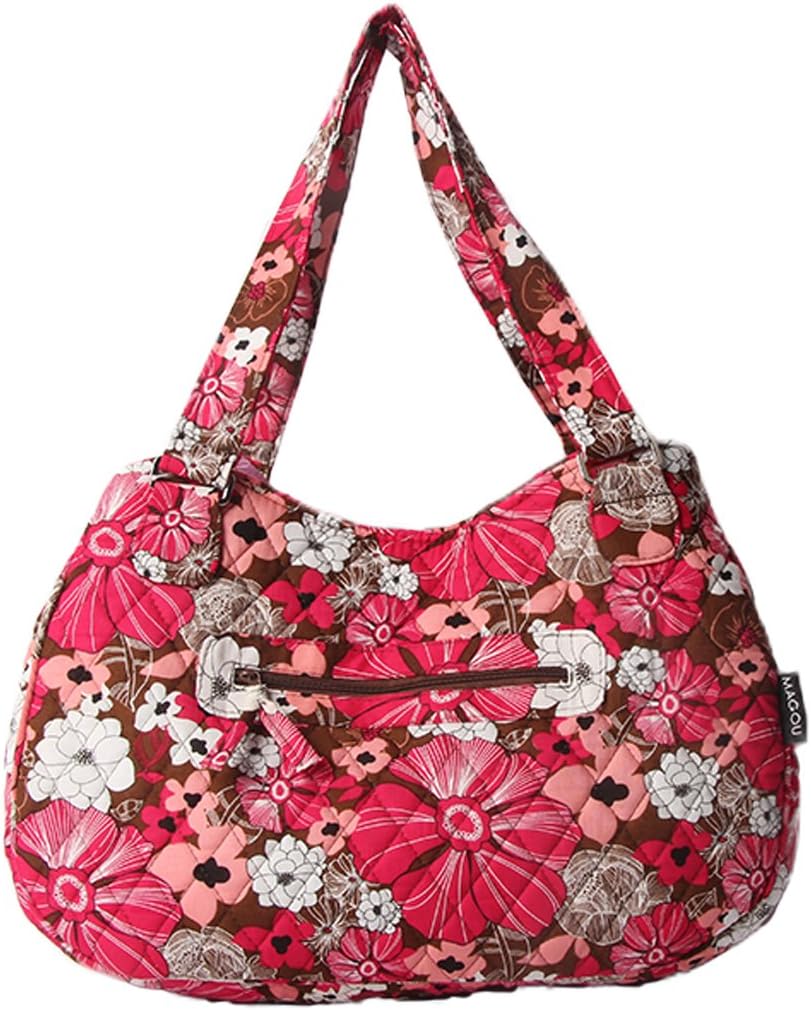 Quilted Cotton Handle Bags Shoulder Bag (Pink&Coffee)