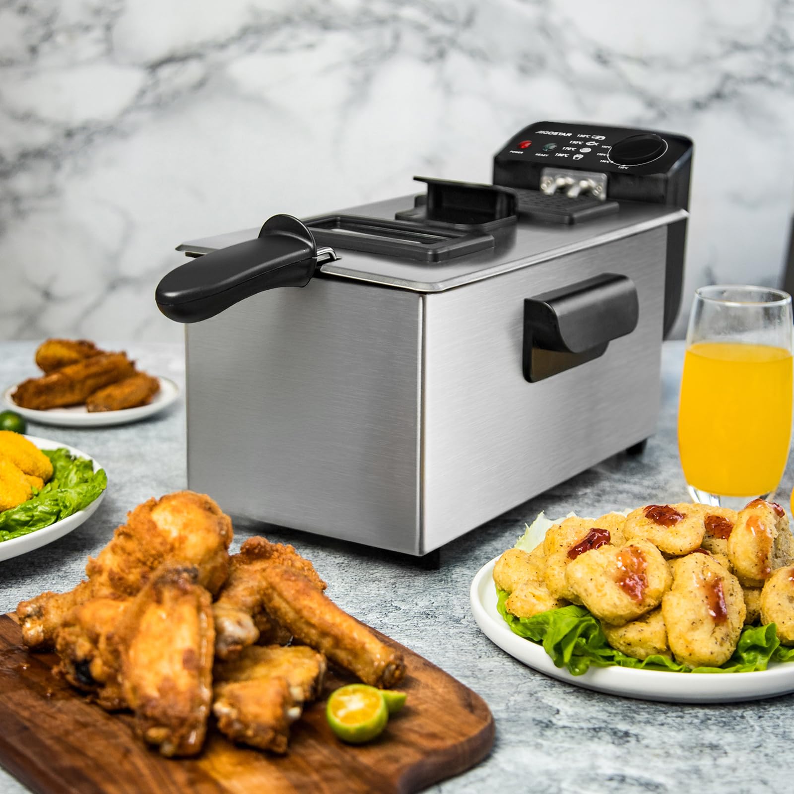Aigostar Ushas - Fritteuse 3L, 2200 W, Transparenter Deckel, Herausnehmbare Innenpfanne, Einstellbarer Thermostat, Wedelstahl, BPA-frei