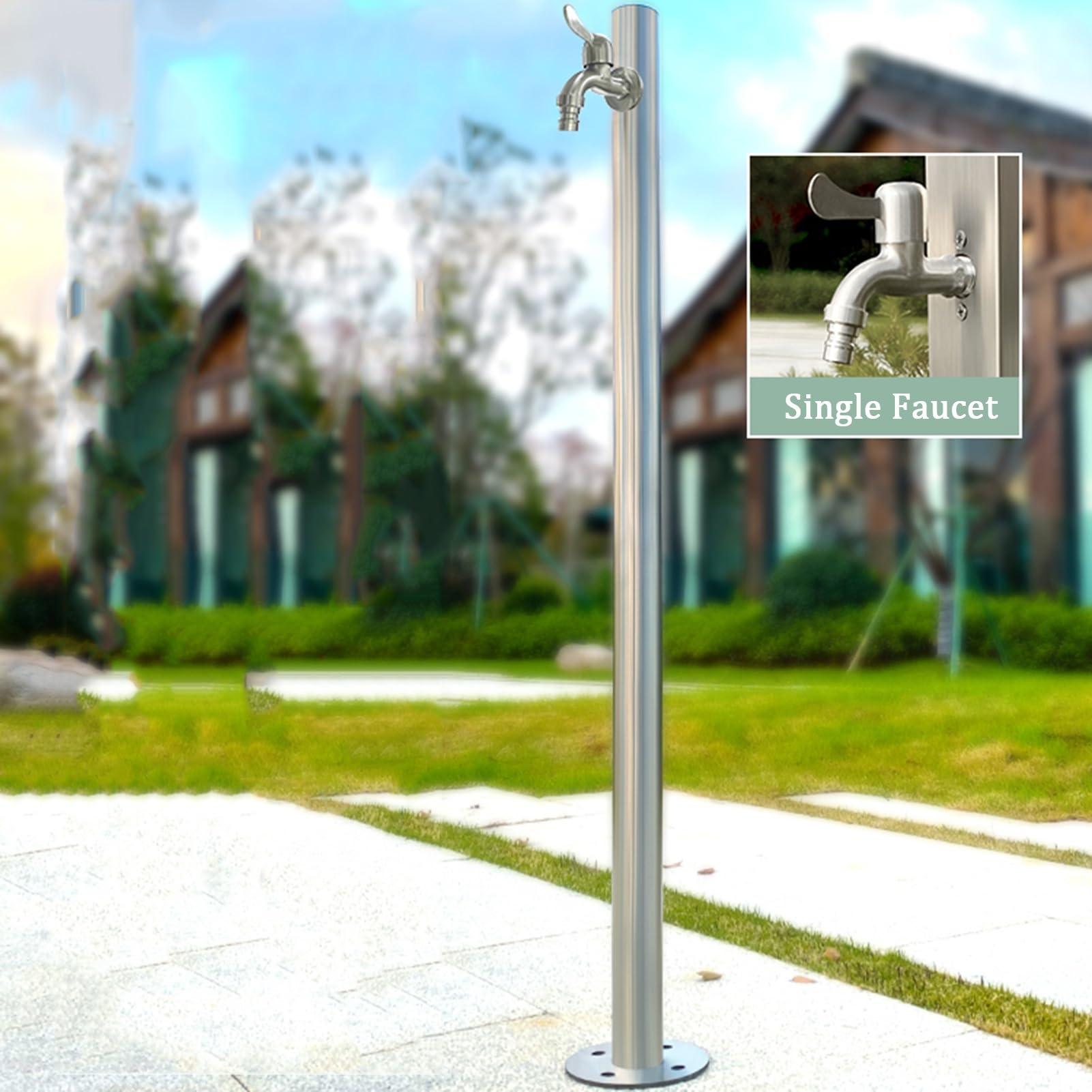 Columna vertical de jardín de acero inoxidable para regar, soporte de manguera anticongelante, dispensador de hidrantes de incendios (4,5 x 95 cm)