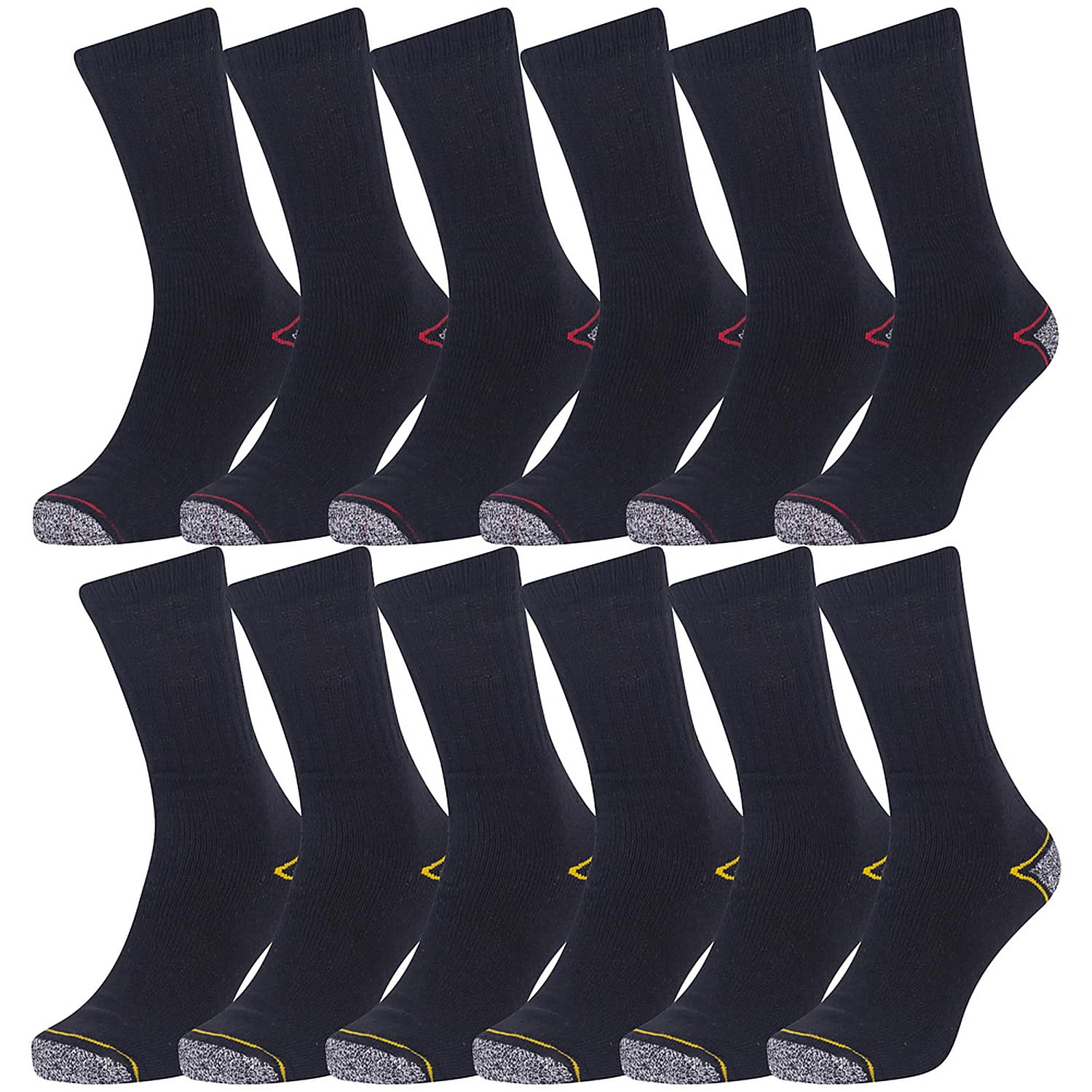 Men's Work Socks 12 Pack – Heavy Duty Cushioned Workwear Socks with Padded Heel & Toe, Breathable Cotton Thermal Work Boot Socks, Black (UK 6-12 / EU 39-46)