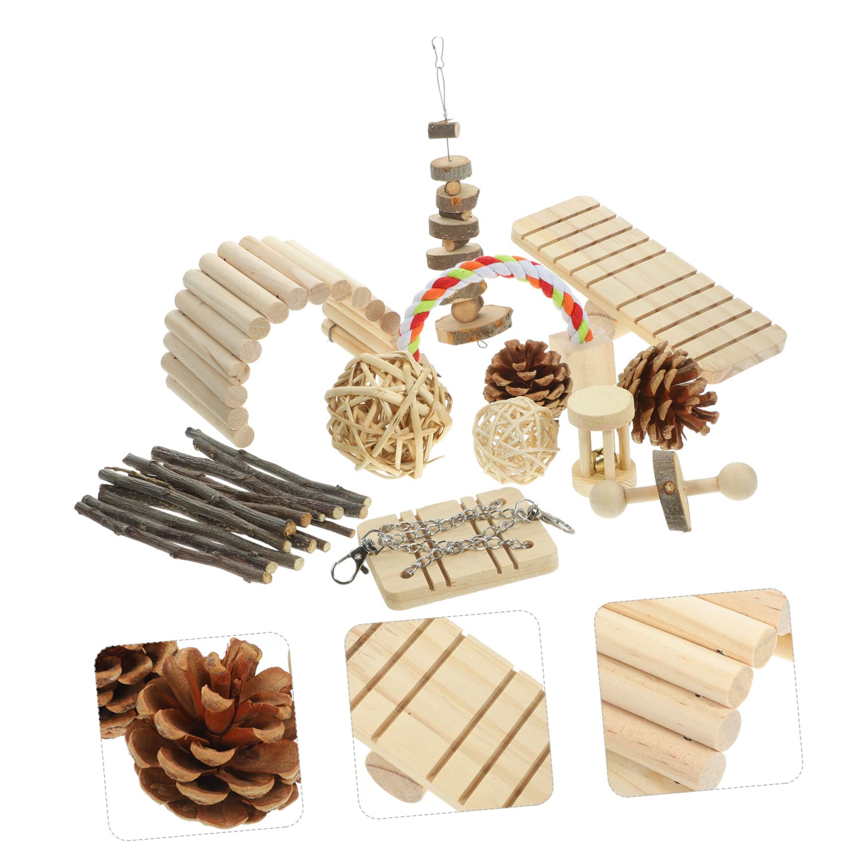 Happyyami 1satz Hamster Spielzeug Set Aus Holz Kauspielzeug Für Kleintiere Inklusive Wippe Schaukel Und Karotten-grasball Für Hamster Meerschweinchen Und Kaninchen Sicheres Und Langlebiges