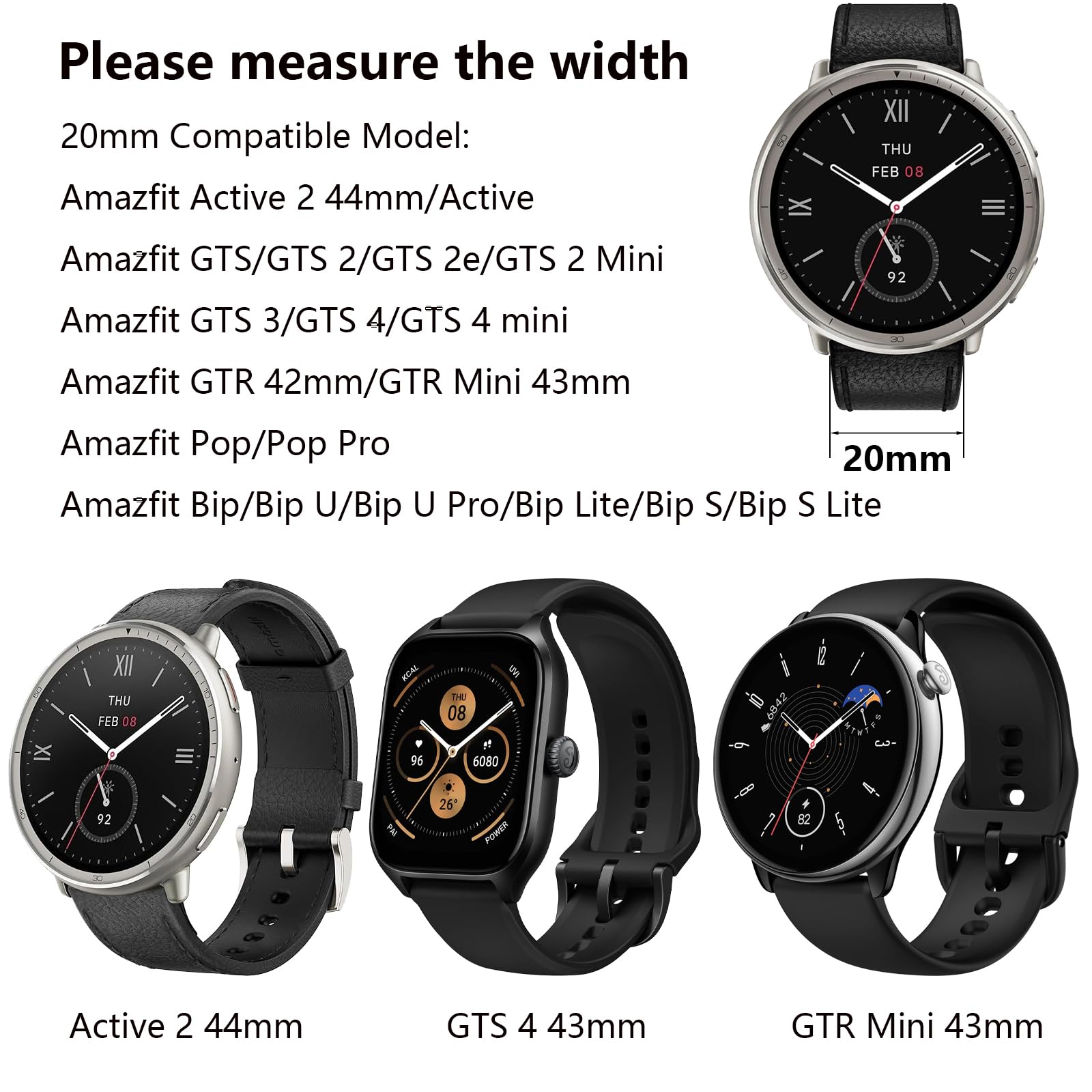 Nylon Cinturino 20mm per Amazfit Active 2/Active/Amazfit GTS/GTS 2/2e/GTS 3/GTS 4/GTS4 Mini/GTR Mini/Amazfit Bip/Bip U/BipU Pro/Bip 3/Bip3 Pro/Pop/Pop Pro Cinturini Sport per Uomo Donna