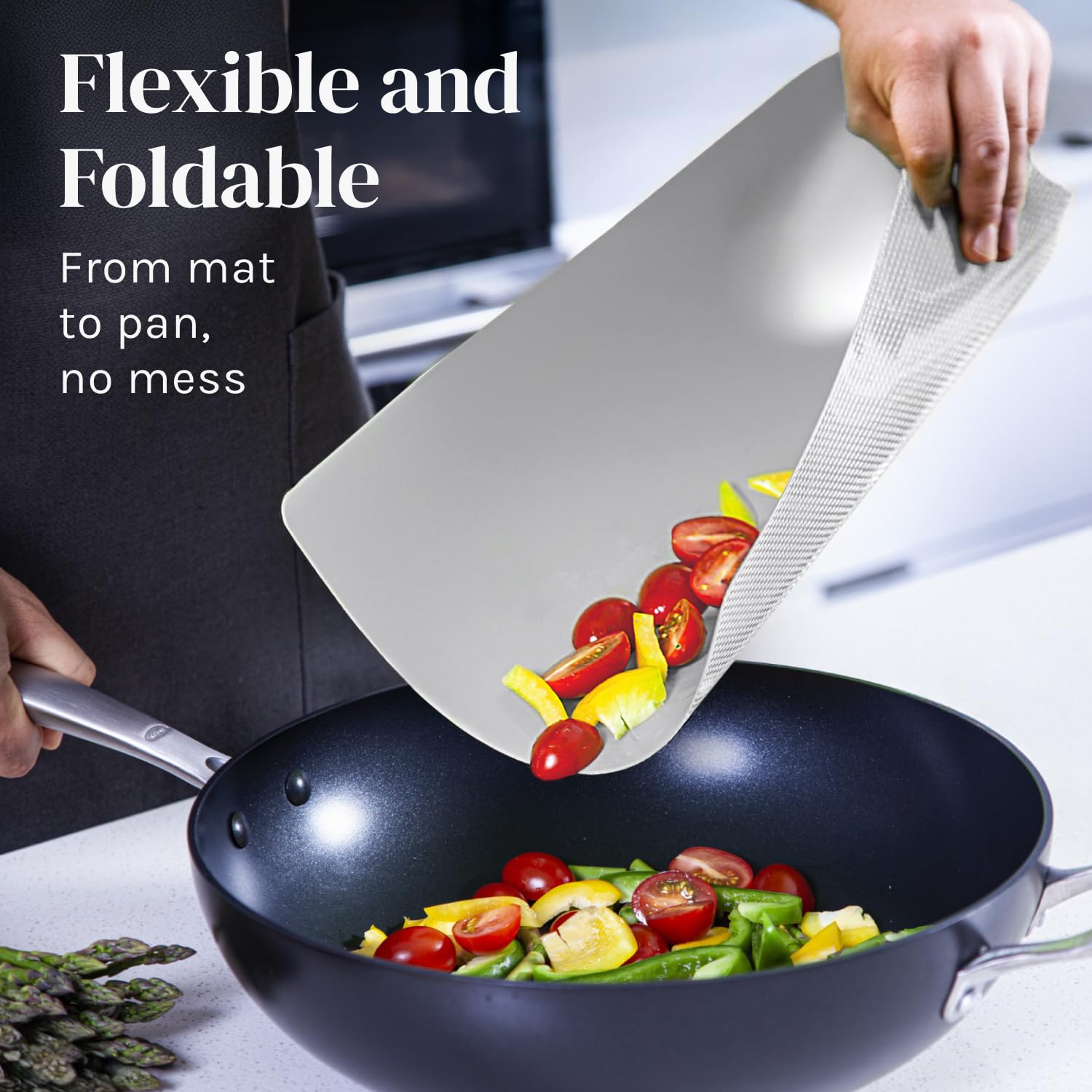 Cooler Kitchen Extra Dicke Flexible Kunststoff-Schneidematten Schwarz-Weiß mit Lebensmittelsymbolen & Rutschfestem Waffelrücken (6er Set) – Spülmaschinenfest – BPA-Frei