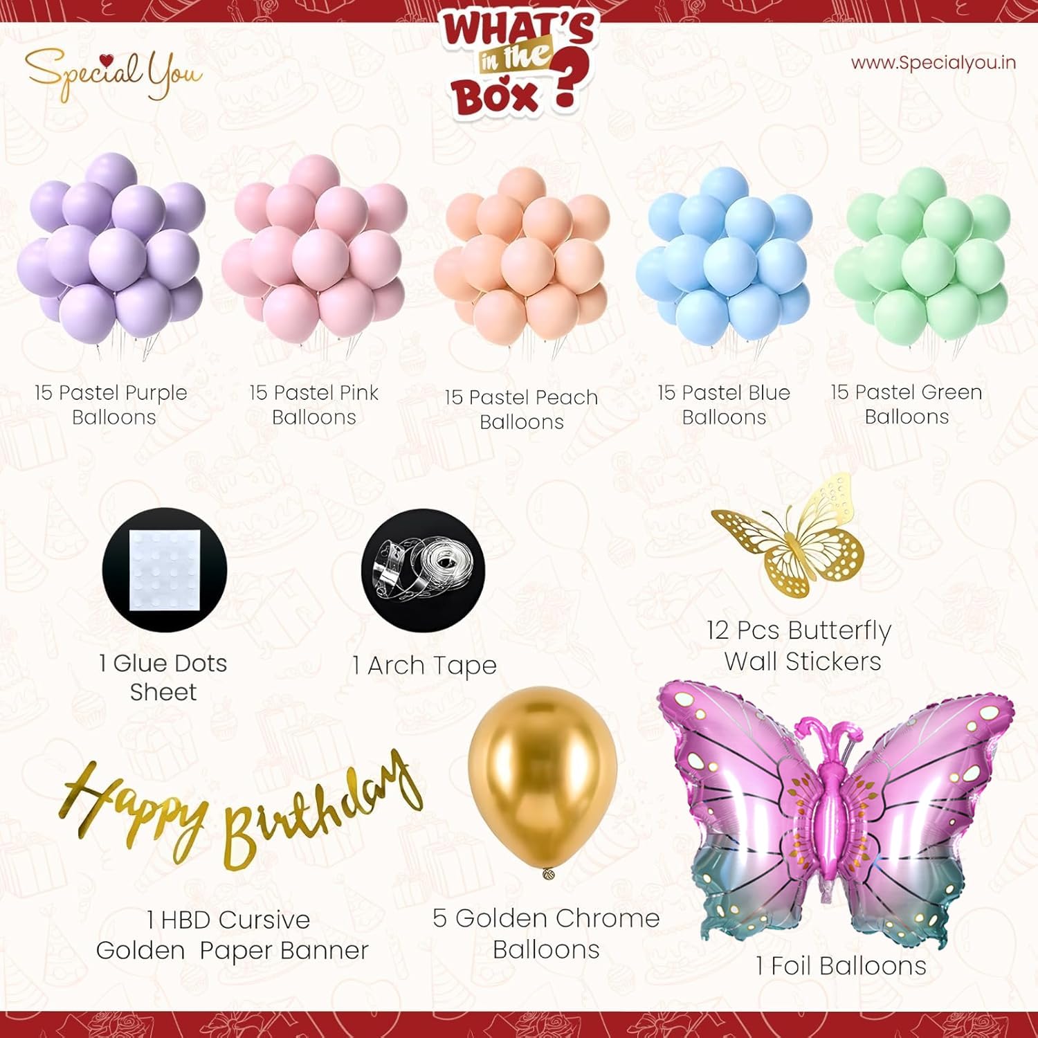 SpecialYou.in Butterfly Theme Birthday Party Decorations with Pastel Balloons for Decoration,Foil Balloons for Decor,Butterfly Stickers for Wall Decoration,Birthday Decoration Kit for Girls,Set of 1 - Image 3 thumbnail