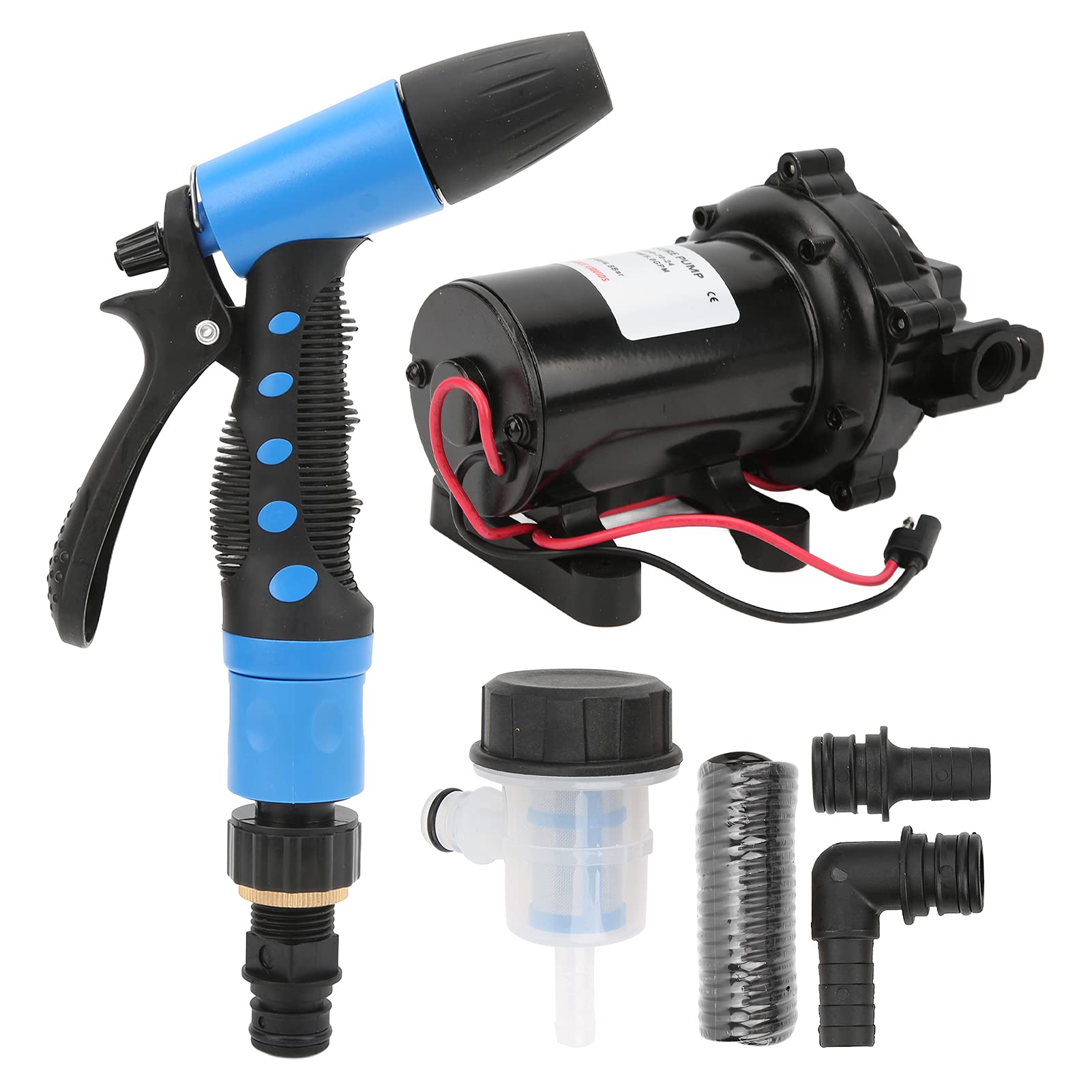 Aramox Pompa do Mycia Pokładu, Zestaw Plastikowej Pompy do Mycia Pokładu 24 V 5,0 GPM 70 PSI Pompa Pozioma z Pistoletem na wodę i Wężem Czyszczenia Jachtów łodzi Morskich RV