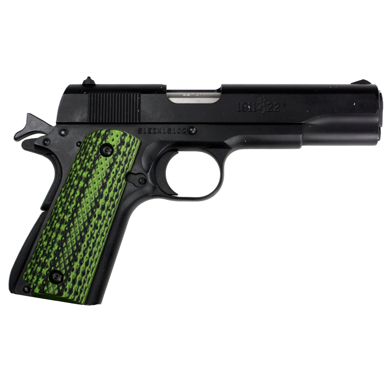 StonerCNC Browning 1911-22 Grip Super Aggressive G10 fits 1911-22 & 380 Auto 85% Frame (Neon Green Black)