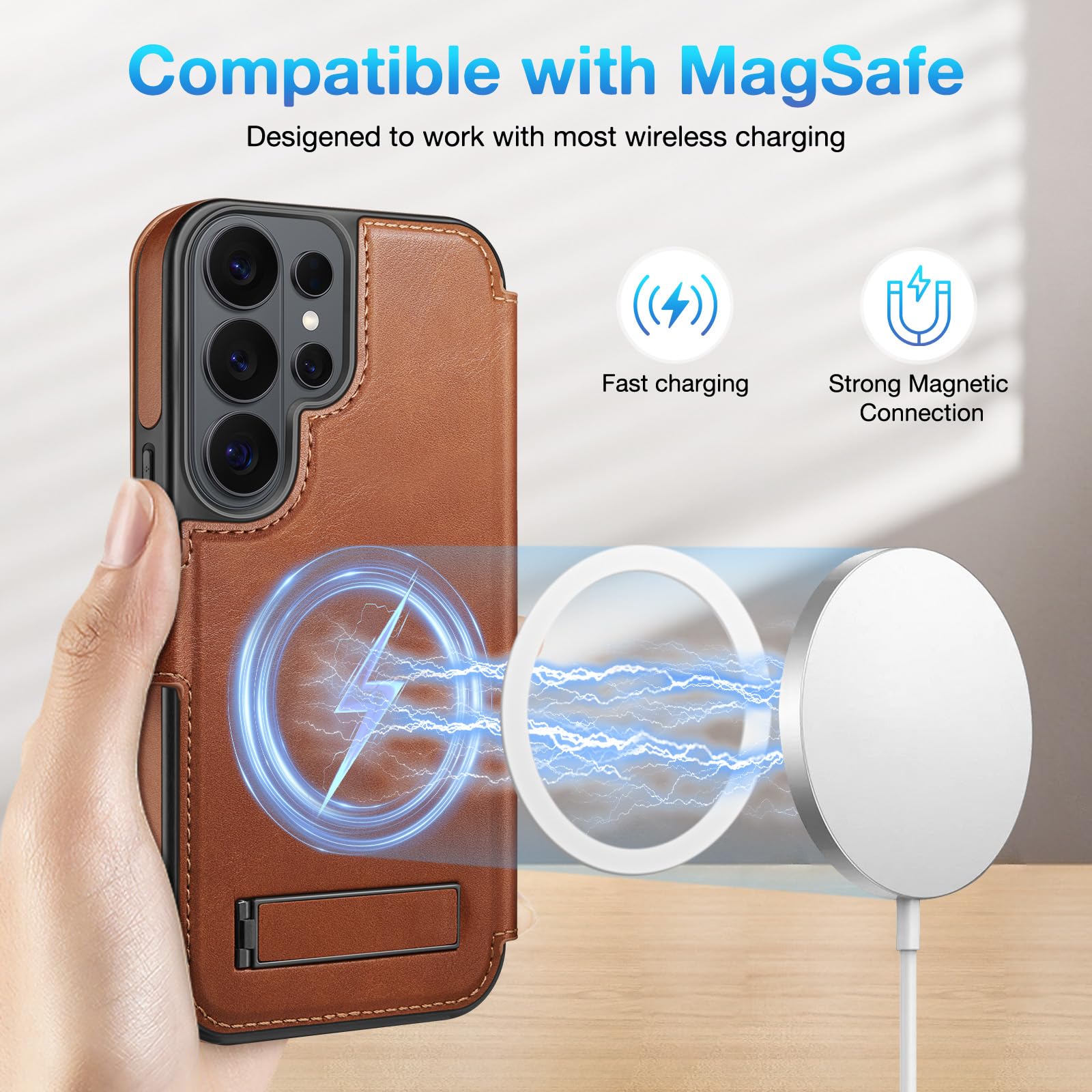 Custodia a portafoglio per Samsung Galaxy S26 Ultra [cavalletto invisibile integrato] [ricarica wireless] [3 slot per schede e blocco RFID] [pelle PU] custodia protettiva per donne uomini per
