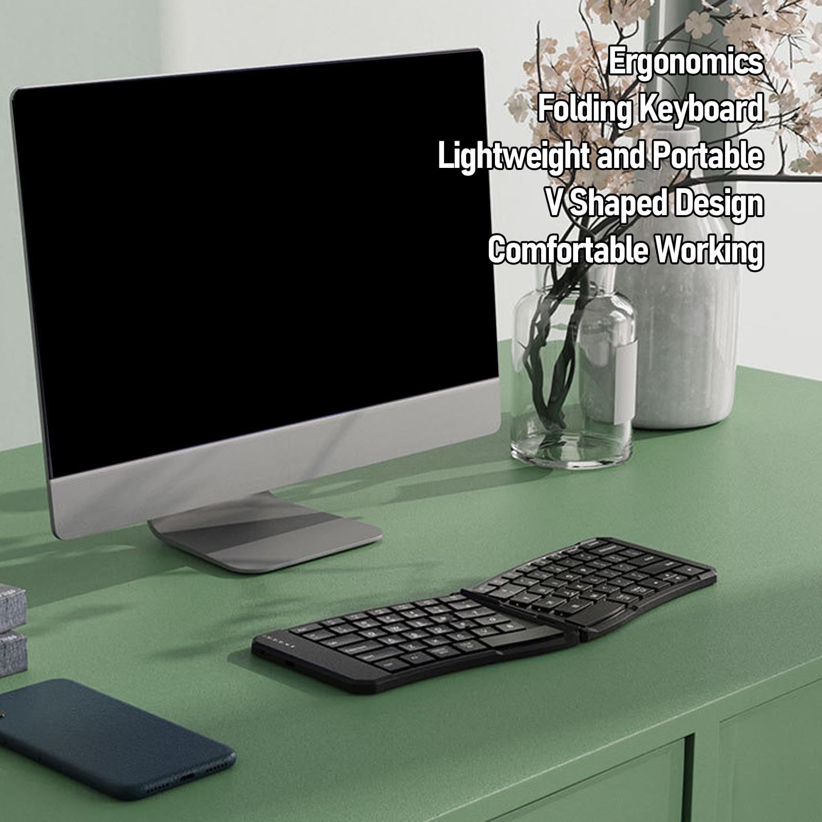 Teclado Ergonómico Plegable, Teclado Bluetooth Inalámbrico Portátil Dividido en Forma de V con Teclas de Interruptor de Tijera, Compatible con iOS OS X para