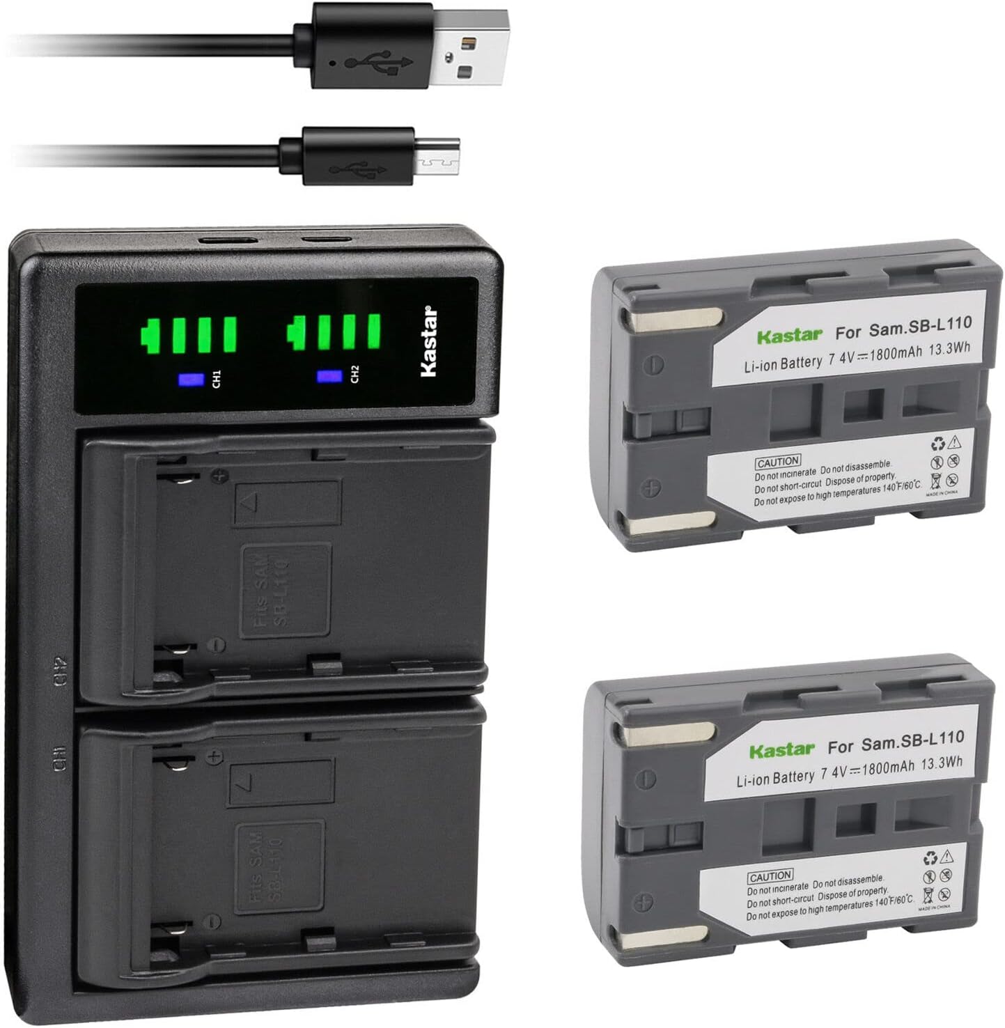 Kastar Paquete de 2 baterías SB-L110 y cargador USB LTD2 de repuesto para Samsung SB-L110 SB-LS110 (no compatible con batería SB-L110A), SB-L220