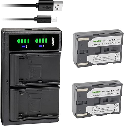 Kastar Paquete de 2 baterías SB-L110 y cargador USB LTD2 de repuesto para Samsung SB-L110 SB-LS110 (no compatible con batería SB-L110A), SB-L220 disponible en Yaxa Peru