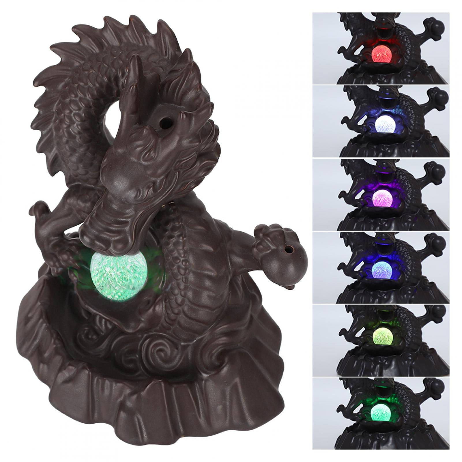 Bruciatore di Incenso a Cascata con Riflusso di Alta Qualità,Porta Incenso in Ceramica, Porta Incenso a LED, a Forma di Drago, a Riflusso di Fumo per l'arredamento dell'ufficio Domestico