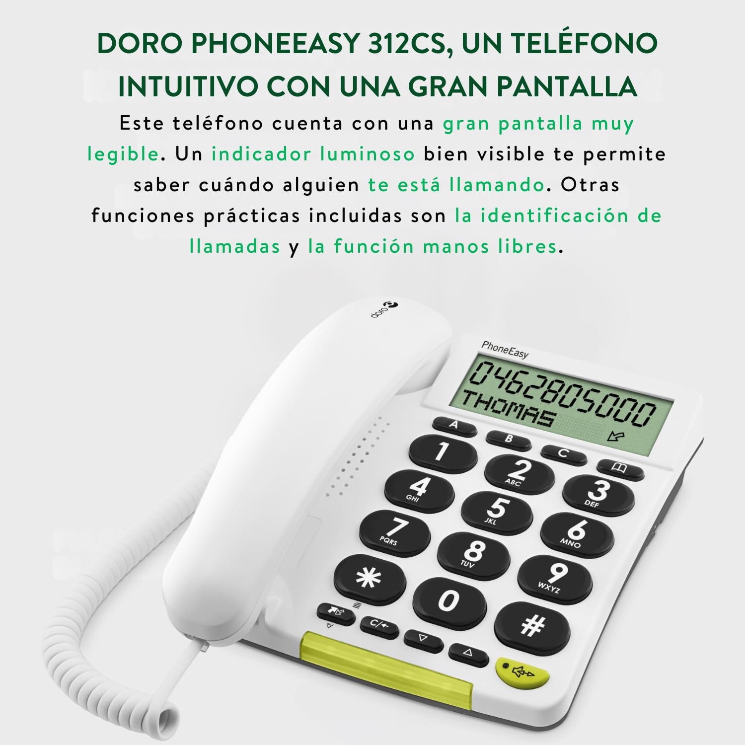 Doro Phone Easy 312Cs - Teléfono analógico, Altavoz, 30 entradas, Identificador de Llamadas, Blanco