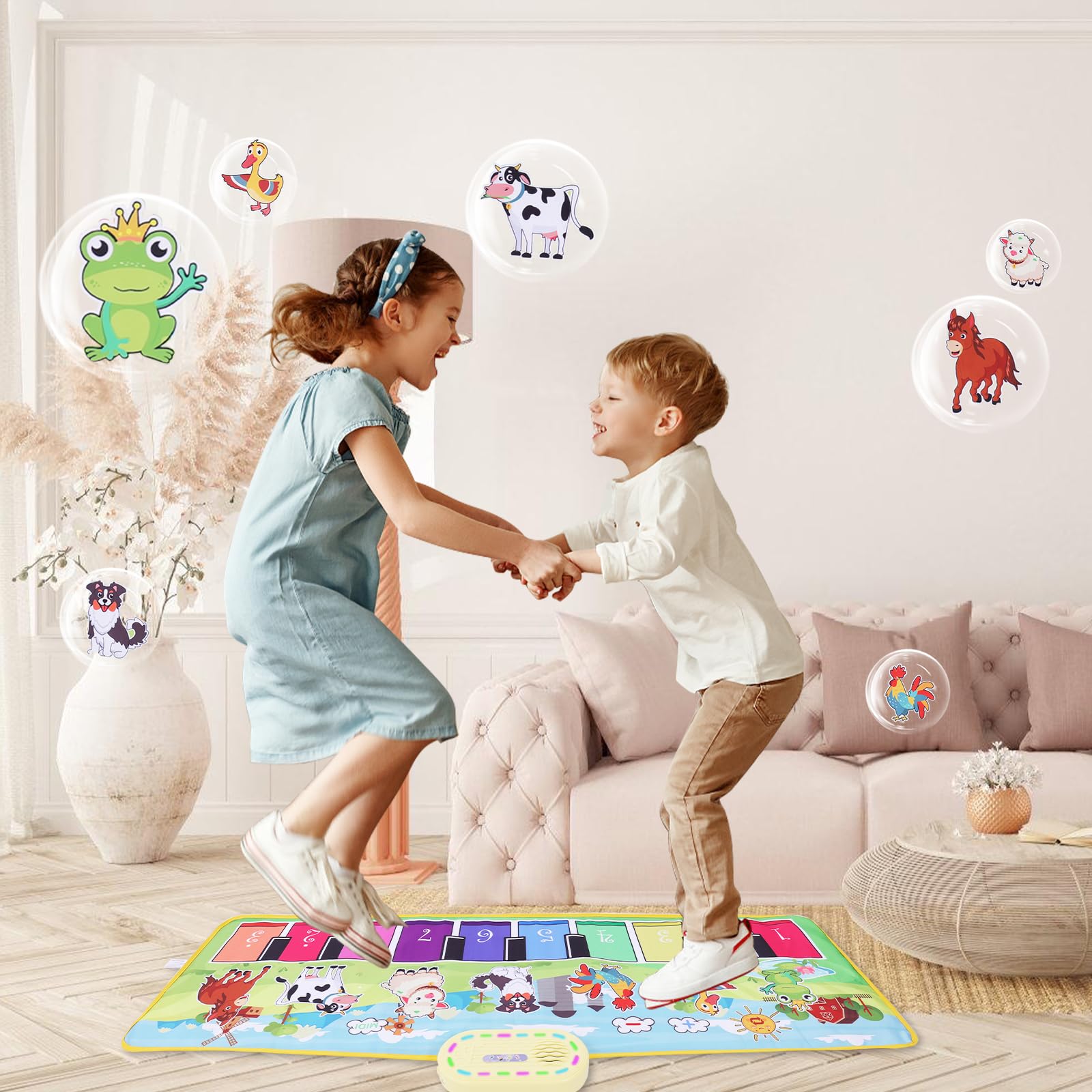 Tapete de juego de piano de animales de granja para niños, tapete de juego musical 2 en 1 para bebé, teclado de aprendizaje educativo, manta de juego táctil, divertida Navidad, regalo de cumpleaños 5