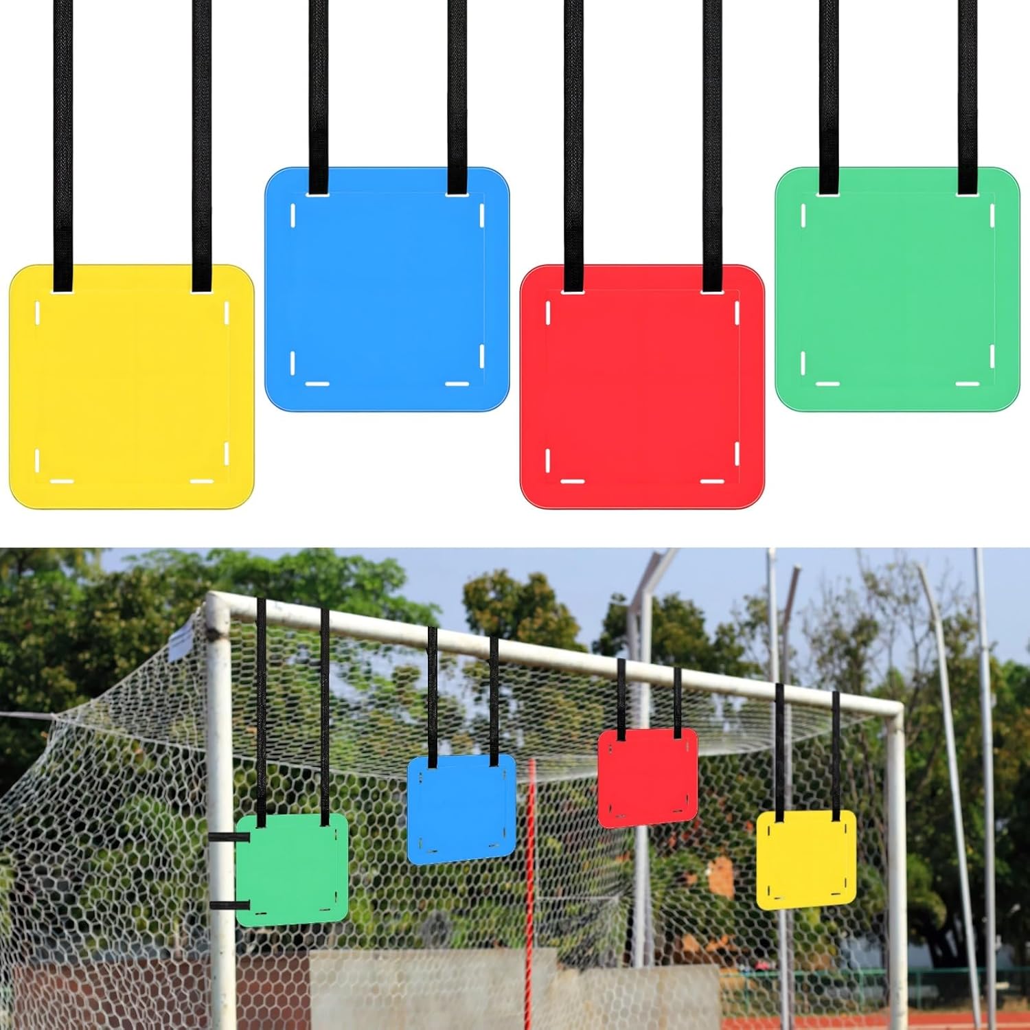 4 Soccer Goal Targets with Soft TPE Material, Hanging Straps, Colorful Training Targets for Precision Shots