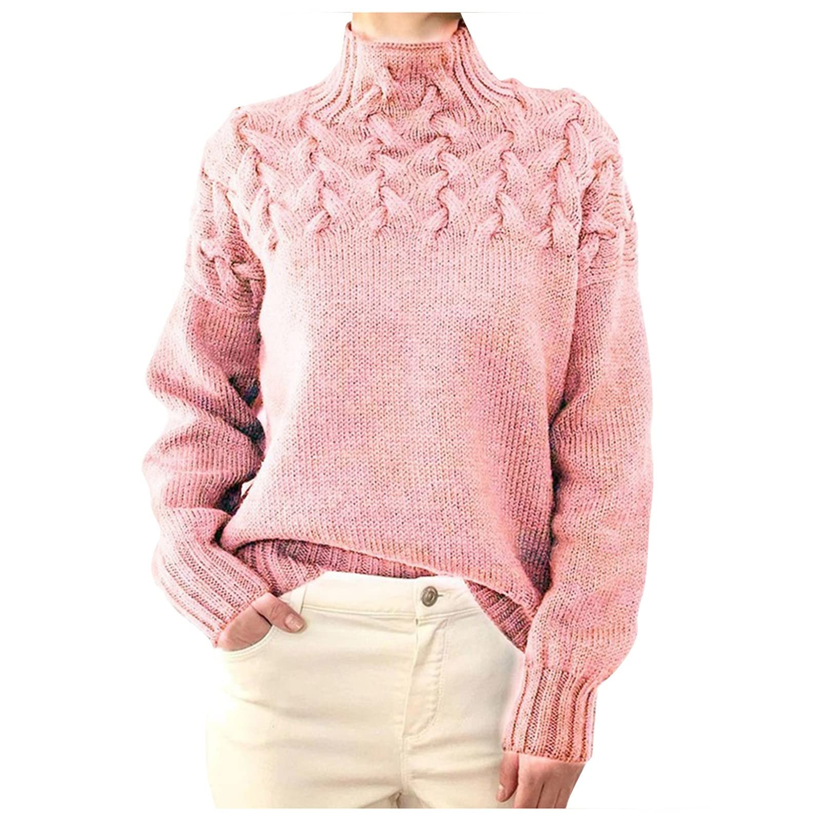 Fall Sweaters for Women Lightweight Turtleneck Cable Knit Sweater Soft Cozy Long Sleeve Pullover Sweater Jumper Tops