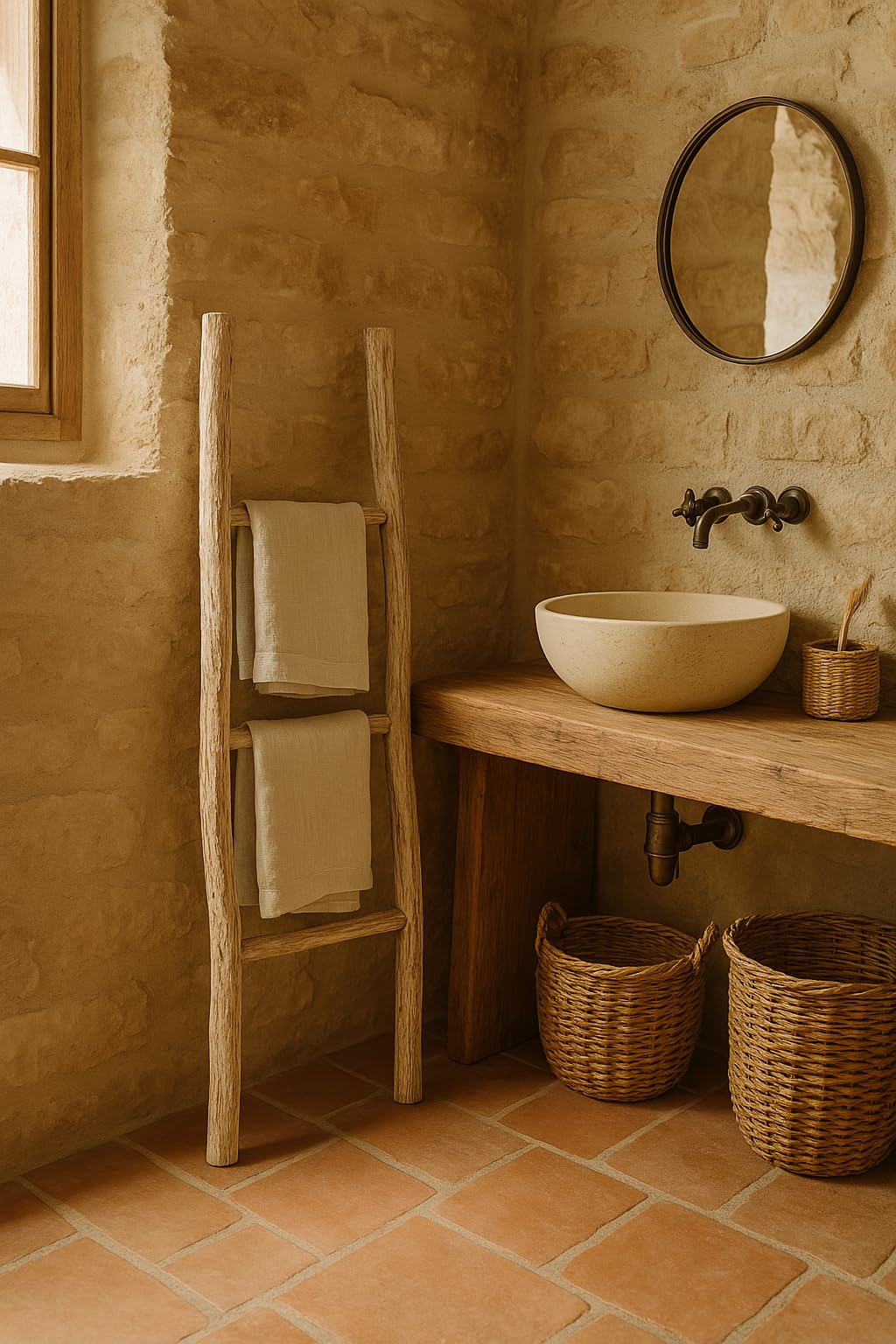 Biscottini Escalera toallero baño 108 x 32 x 3 – Escalera decorativa de madera – Toallero de bambú
