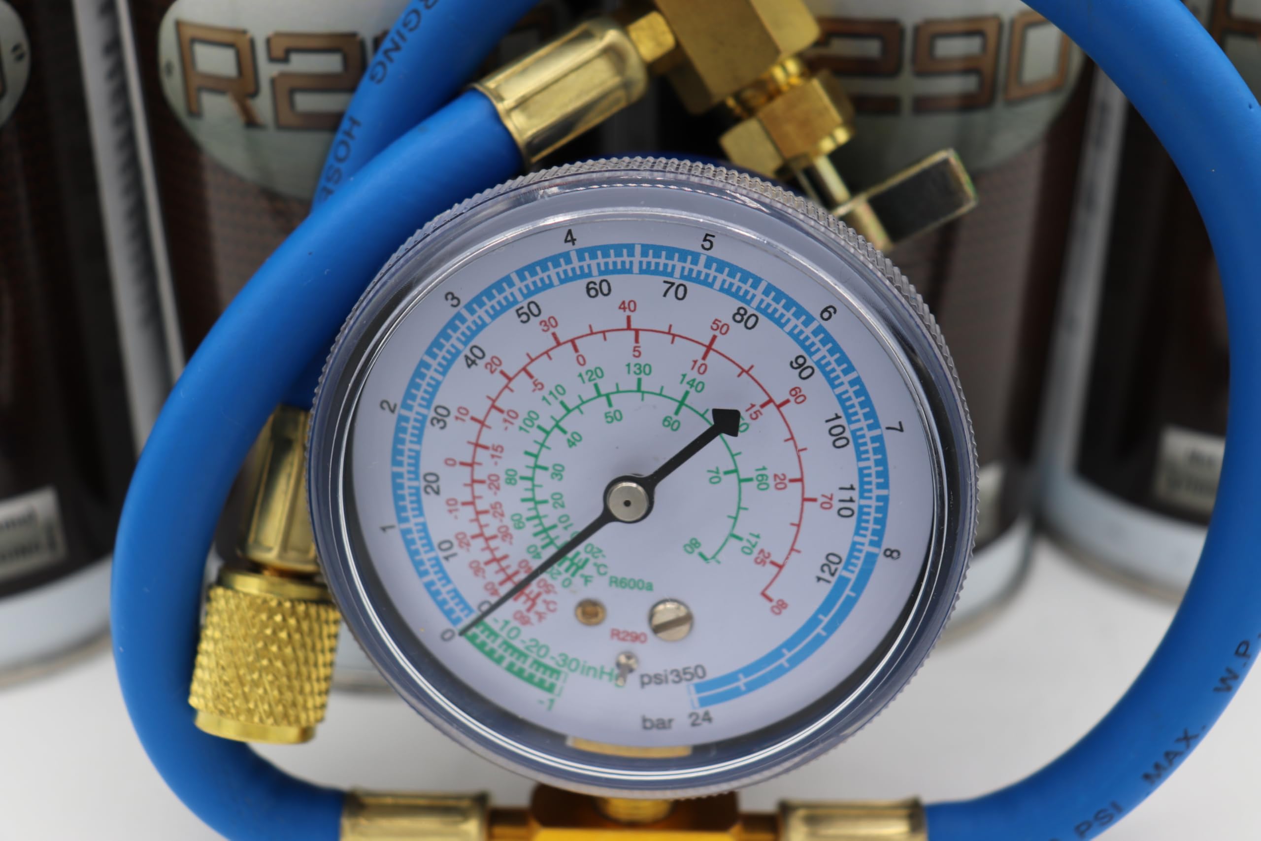 R290 Refrigerant, EPA Approved for Refrigerators, Freezers, 12 Pack with Brass Charging Gauge