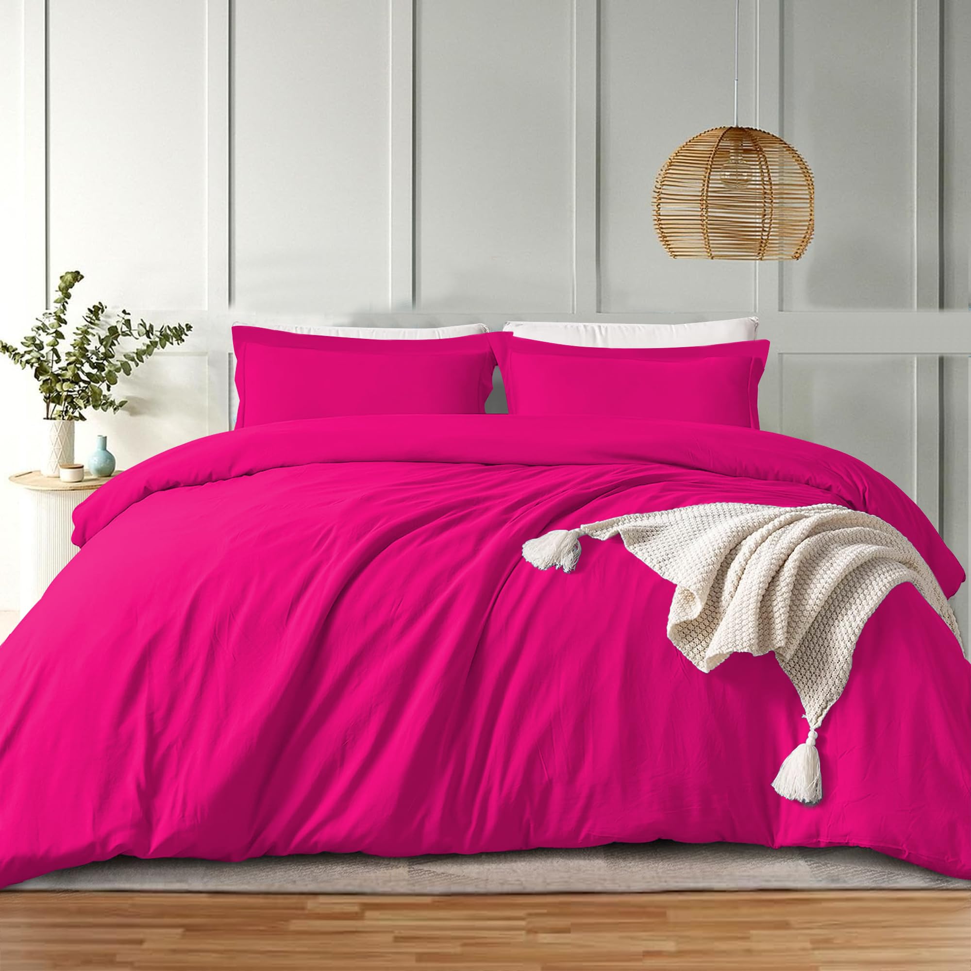 MOONLIGHT20015 Pink Duvet Cover King Size - 3 Piece, with Button Closure, Soft Double Brushed King Duvet Cover Set 1 Duvet Cover 104x90 inches and 2 Pillow Shams