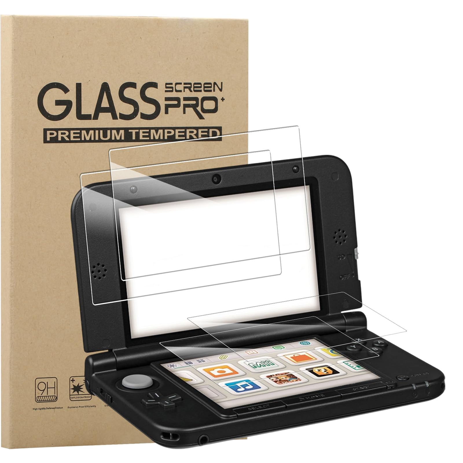 MEMELOKA Schutzfolie für Nintendo 3DS XL/3DS LL, 2+2 Stück [Hohe Empfindlichkeit][Anti-Bläschen][Anti-Fingerabdruck] 9H Härte Anti-Kratzen Gehärtetes Glas Displayschutz