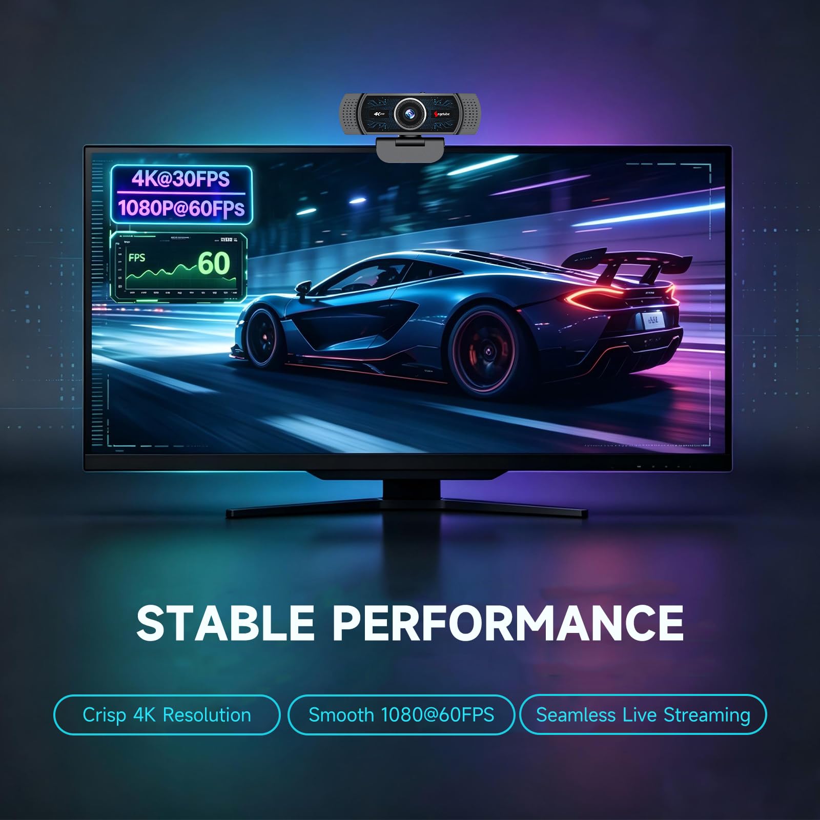 Angetube Webcam 4K pour PC, Web Caméra avec 2 Microphones, PDAF Automatique