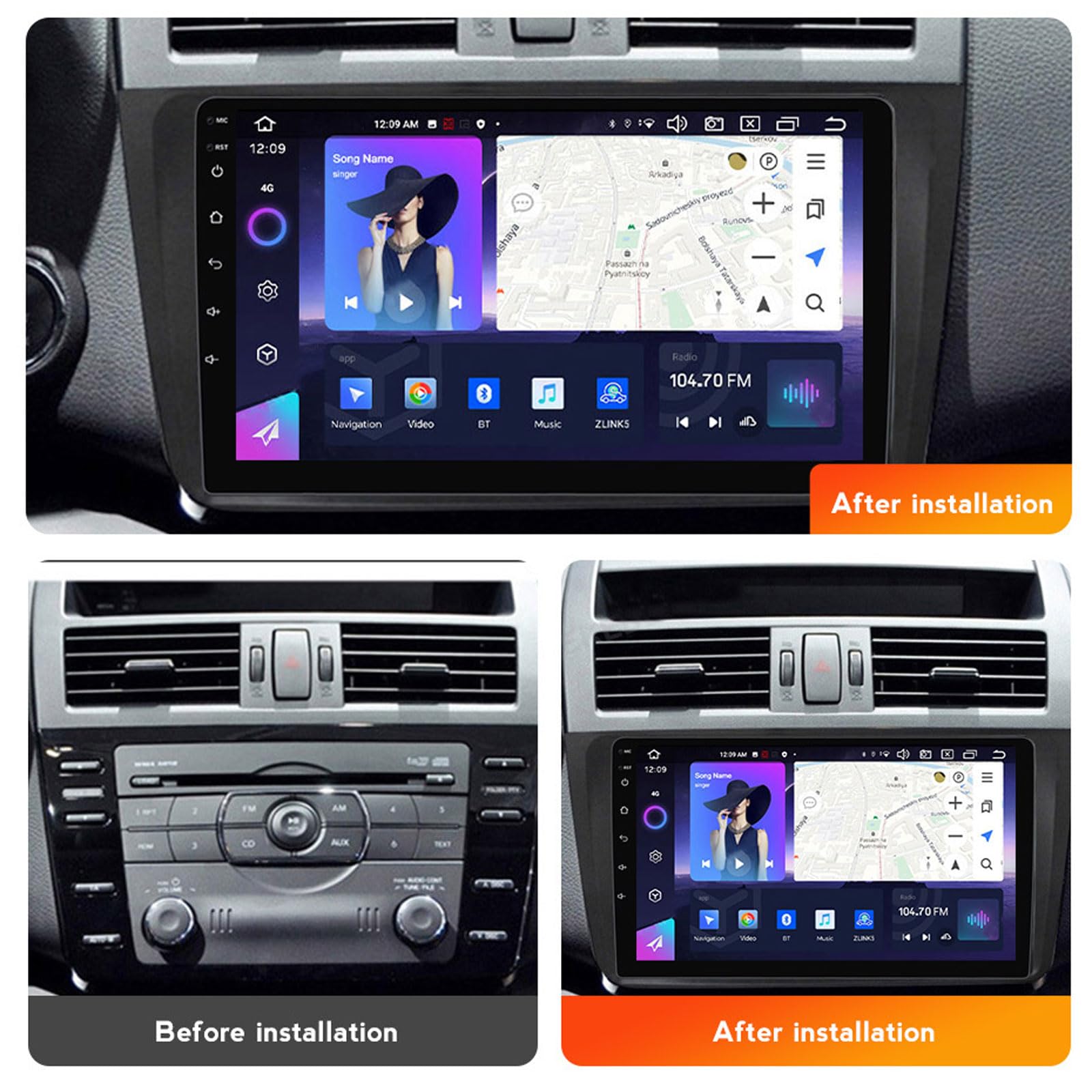 EsaSam Android 13 Car Stereo Bluetooth Car Play 2 DIN Touch Screen Compatible with Mazda 6 2008~2012 9in QLED Display Car Radio with Navigation Android Auto FM RDS SWC,8 Core NF5 4G+64G