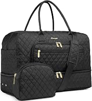 LUOCIP Women's Large Carry On Duffle Bag with Wet Pocket & Shoe Compartment - 35L Weekender Gym Travel Tote, Black