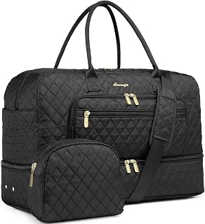 LUOCIP Women's Large Carry On Duffle Bag with Wet Pocket & Shoe Compartment - 35L Weekender Gym Travel Tote, Black
