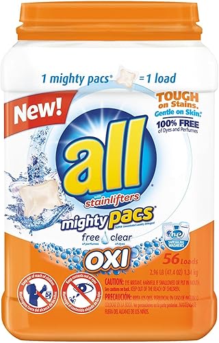 all Mighty Pacs - Detergente para ropa con quitamanchas y blanqueadores OXI, transparente, bolsa, 56 unidades disponible en Yaxa Peru