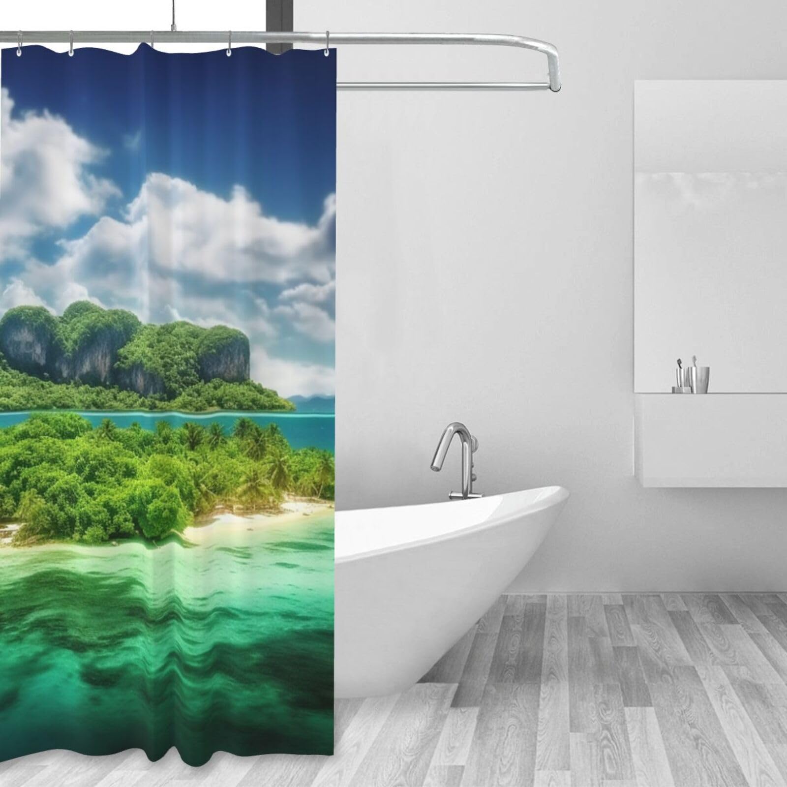 Rideau de douche en tissu de qualité supérieure imperméable motif île tropicale 152 x 183 cm