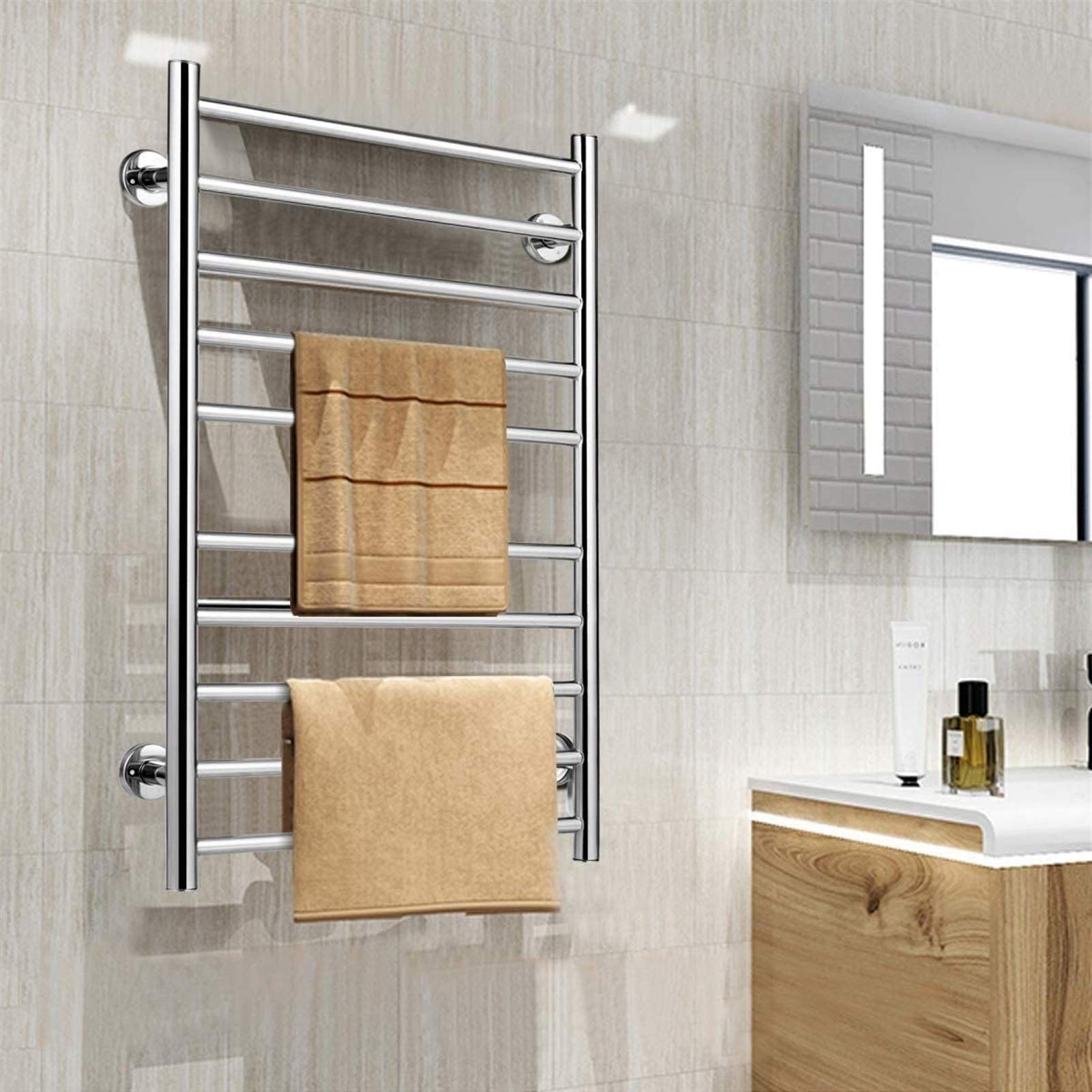 Toallero eléctrico calefactable de Acero Inoxidable con 5 Barras calefactables, tendedero de Toallas de Pared con calefacción y radiador para baño.
