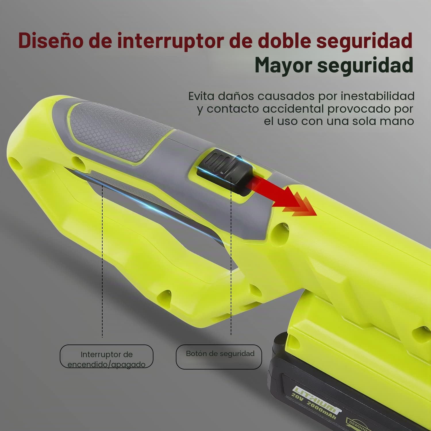 DEWINNER - Cortasetos inalámbricos telescópicos, multifunción, 2 baterías 20 V 2,5 Ah, Cargador, Longitud de Hoja 46 cm, Correa de Alcance..