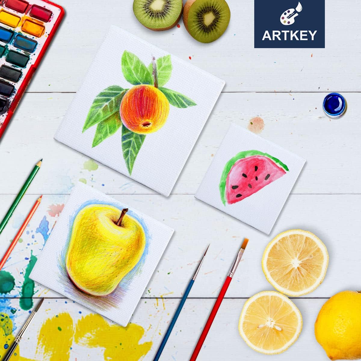 Artkey Mini Canvas, 4x4 Inch 24-Pack Small Canvases - 100% Cotton 2/5 Inch Profile Square Canvas for Acrylics, Oil, Watercolor Painting & Signs Crafts - Image 5