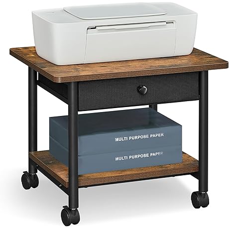 VASAGLE Printer Table with Wheels and Drawer