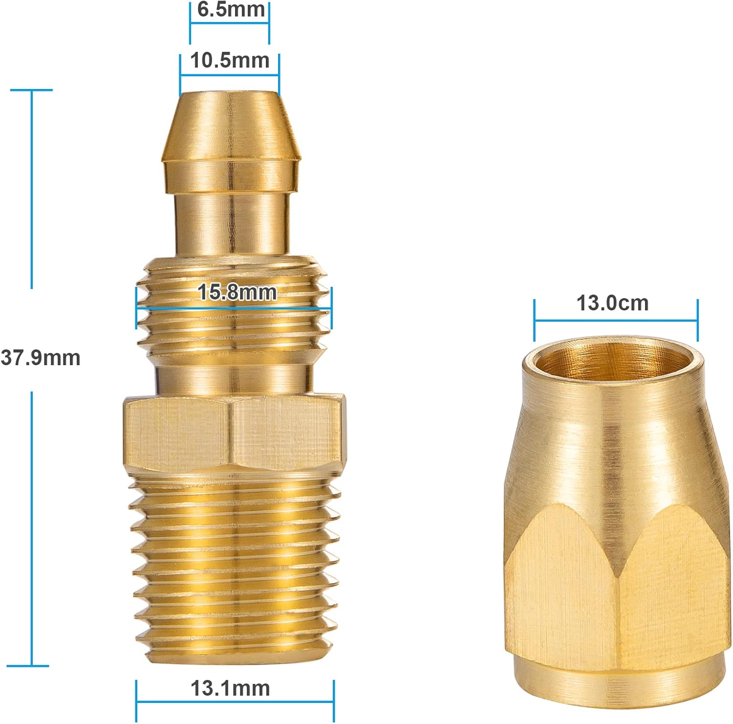 Premium Solid Brass 2PCS Reusable Replacement Fitting For 3/8-Inch ID Hose,1/4-Inch NPT Rigid