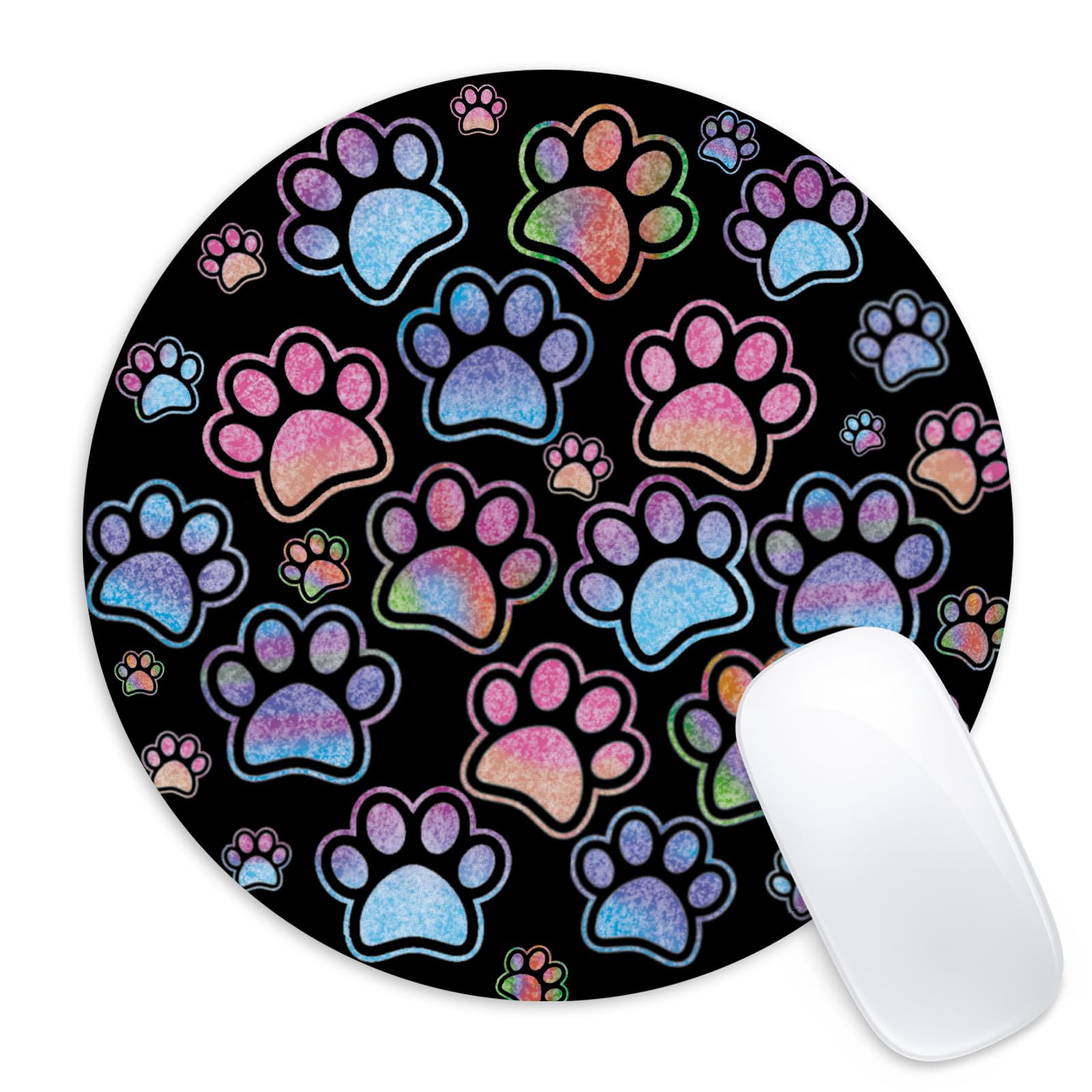 Black Dog Paw Print Round Mouse Pad,Funny Small Mouse Pad with Non-Slip Rubber Base,Mouse Mat,Home Office Decor Desk Accessories,8.7inch Round Mouse Pad 1