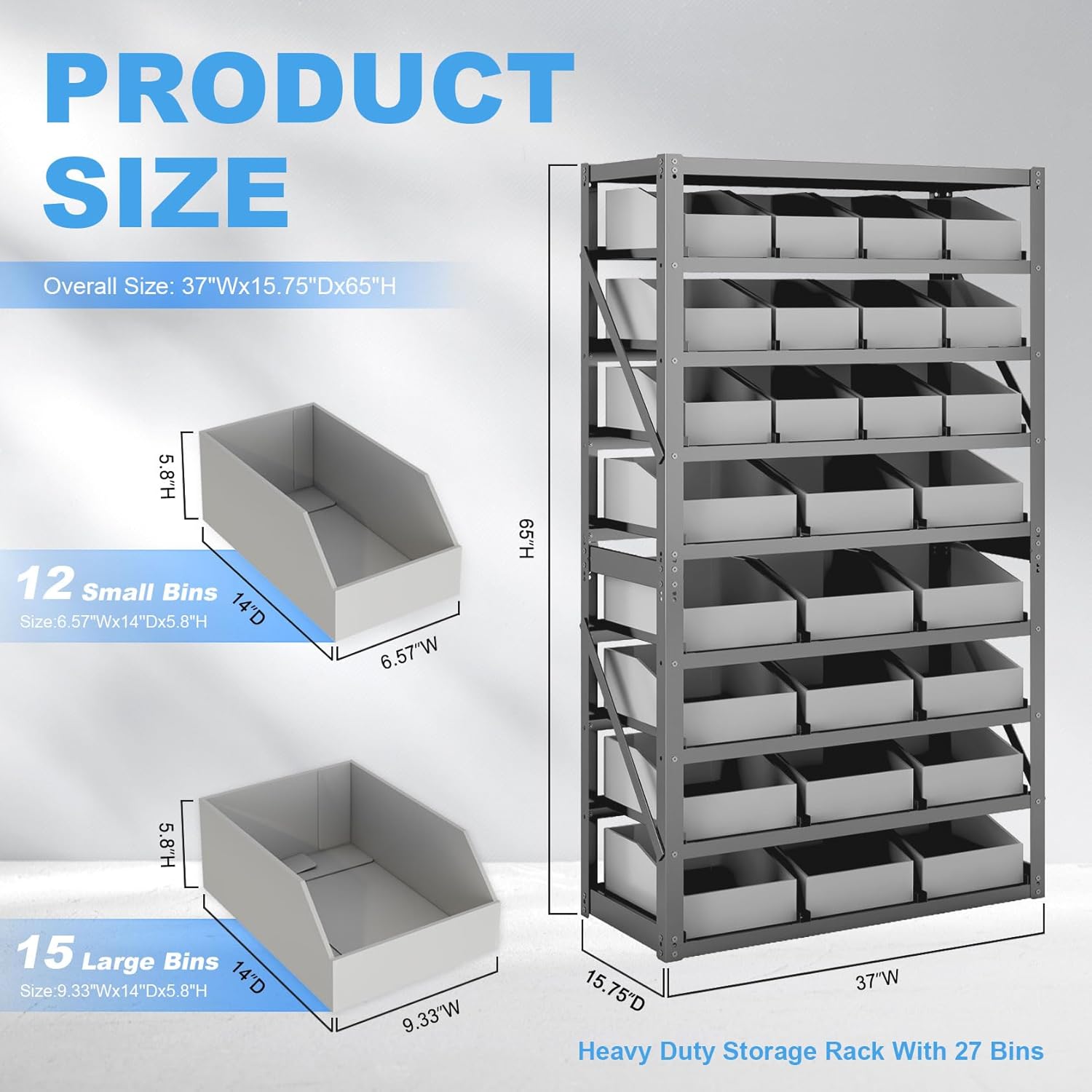 8-Tier Heavy Duty Steel Storage Bin Rack with 27 Bins Shelving Unit– Durable Steel Frame, Easy Assembly – Perfect for Tools, Office Supplies, Garage, Warehouse and Workshop Organization