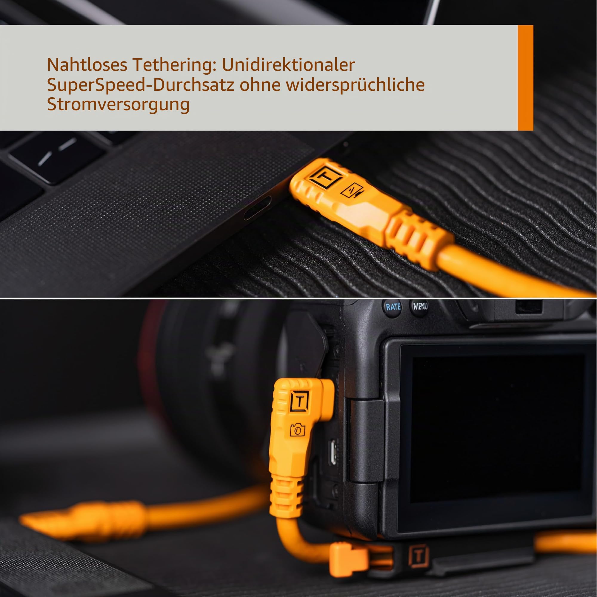 Tether Tools TetherPro USB-C auf USB-C rechter Winkel orange 9,4m