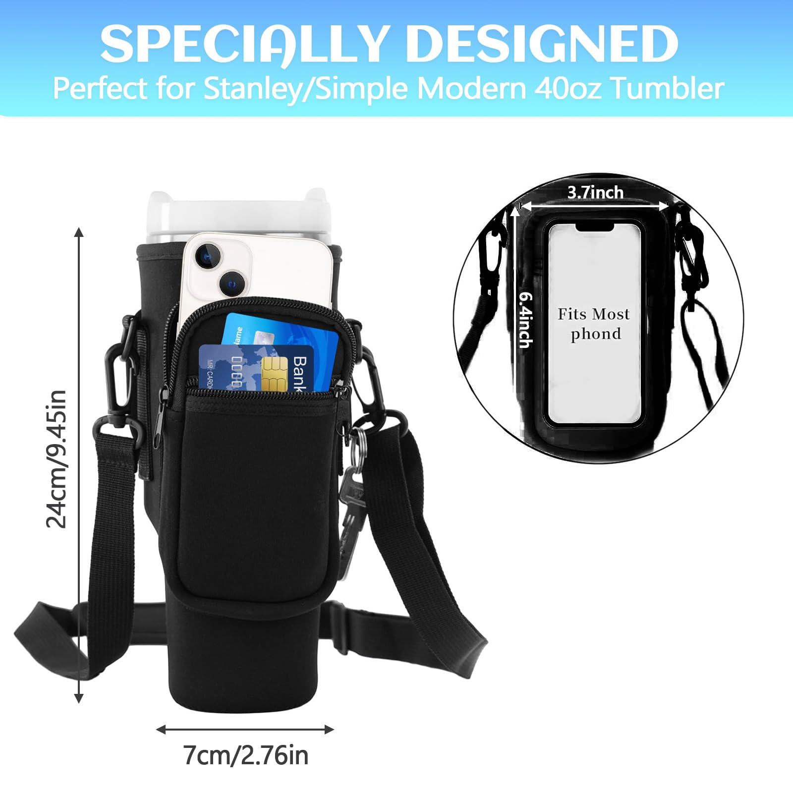 Portabottiglie Con Iniziale Per Stanley 40 Oz – Borsa In Neoprene Con Tasca Per Telefono E Tracolla Regolabile