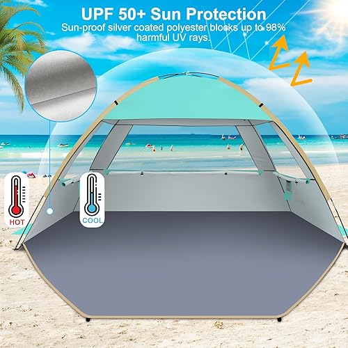 Miniatura 3 de Gorich - Tienda de campaña de playa con refugio solar para 34-56-78-10 personas con protección UV UPF 50+, toldo de playa ligero y fácil de montar,
