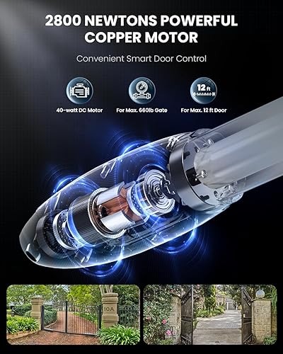 Miniatura 4 de GateNear Abridor automático de puerta de brazo oscilante único con caja de control y 2 controles remotos, puertas de hasta 660 libras o 10 pies de