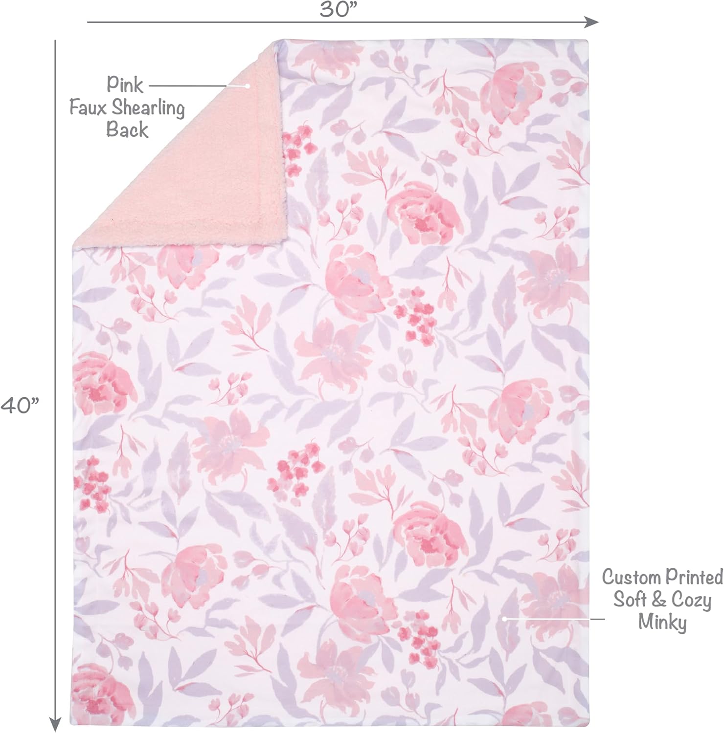 Bedtime Originals Lavender Floral Pink/Purple Soft Fleece Baby Blanket