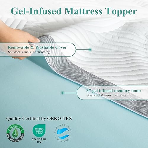 Miniatura 3 de Ivellow Cubrecolchón de espuma viscoelástica de gel de 3 pulgadas tamaño Queen para aliviar la presión, funda de colchón de gel de tamaño Queen con