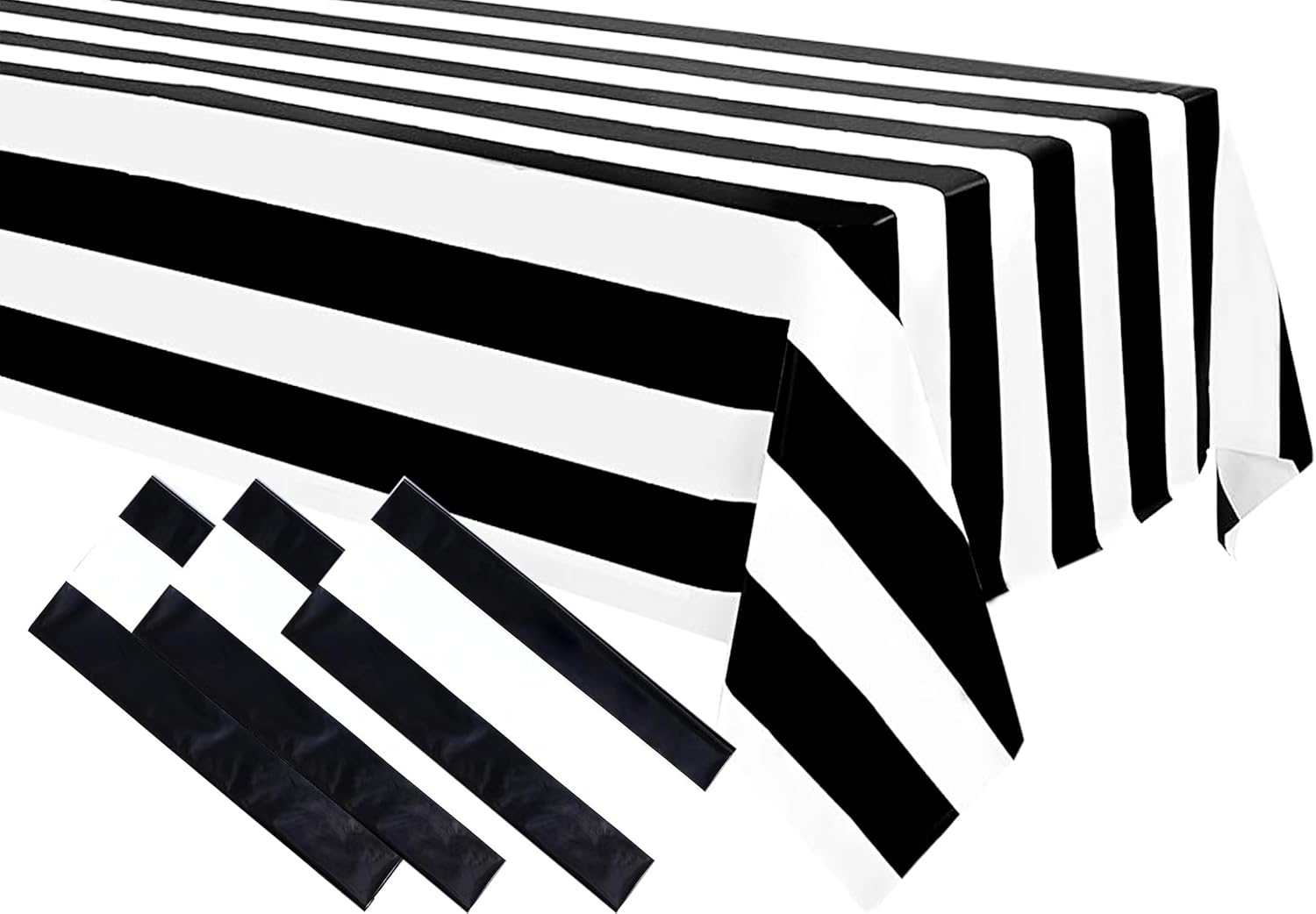 3Pcs Black and White Striped Tablecloth Plastic Waterproof Stripe Table