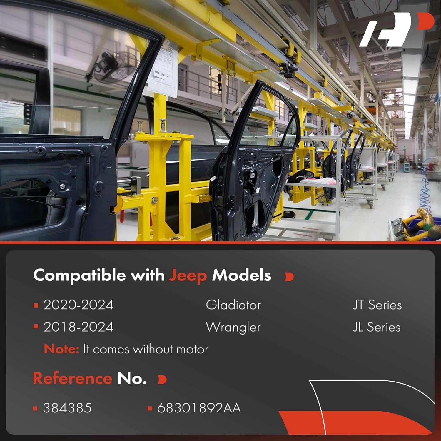 A-Premium Power Window Regulator Front Passenger Side Compatible with Jeep JT Series Wrangler 2018-2024, Gladiator 2020-2024, Without Motor